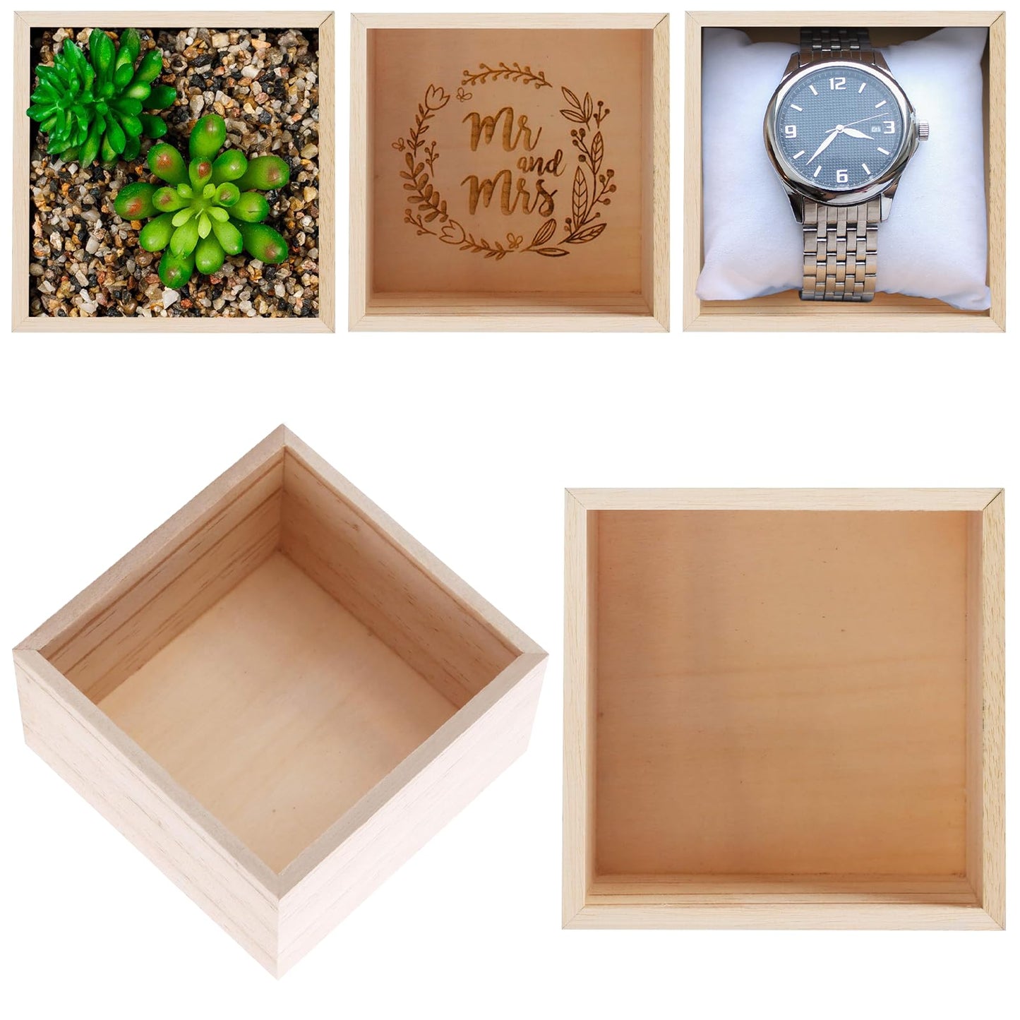 CALPALMY (12 Pack) 6" x 6" Unfinished Wooden Box Storage Organizer Small Wooden Boxs for Art Crafts Collectibles Home Venue Decor