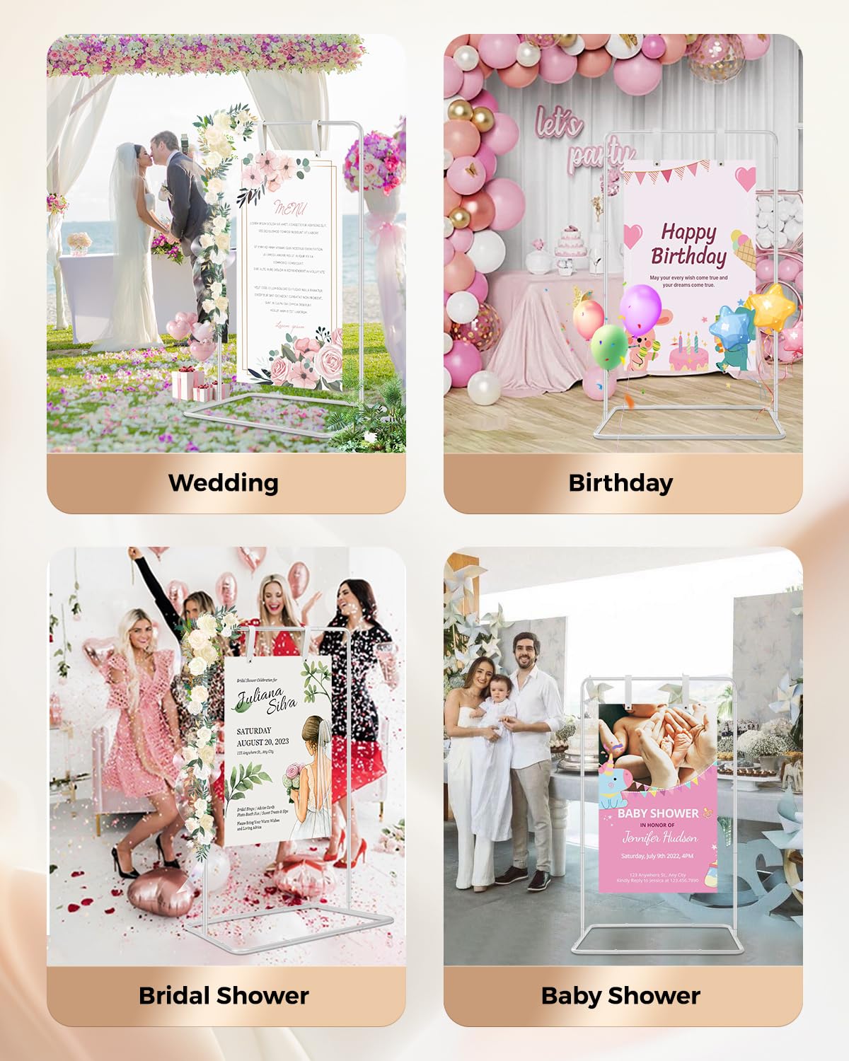 RARTOP Elegant White Wedding Easel Stand, Adjustable 30x20x68 in Welcome To Our Wedding Sign Display Stand with 39 Premium Templates&Leather Straps, Sturdy Display for Wedding, Birthday, Anniversary