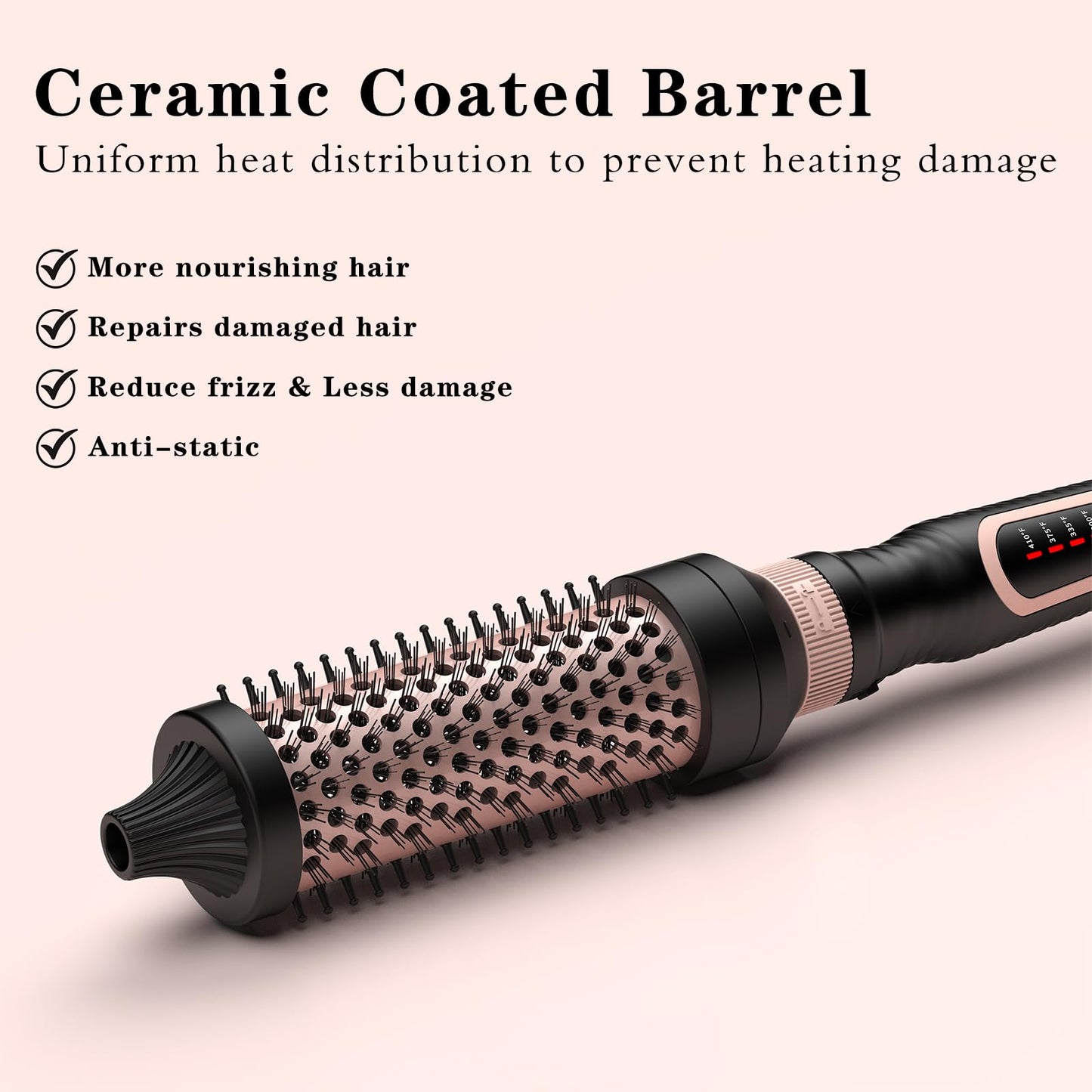 Thermal Brush 3 in 1 Set Ionic Heated Round Curling Brush Create Volume & Smoother Hair Style for Fully Dried Hair Ceramic Fast Heating Curling Iron Brush with Temperature (Black)