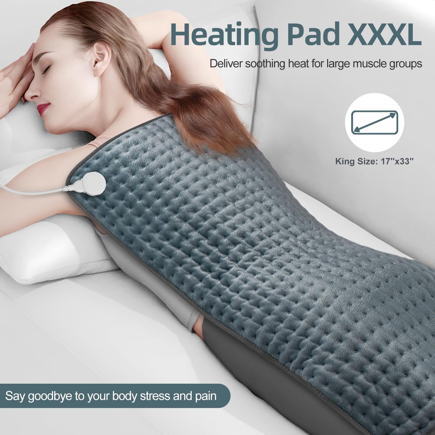 17"x33" Heating Pad XXXL for Back Pain Relief, Heated Pad for Neck/Shoulders/Legs/Knees/Feet/Cramps, Heat Pads for Women, Birthday Mothers Day Gifts for Mom Wife Grandma Her, 6 Heat Settings, Auto-Off