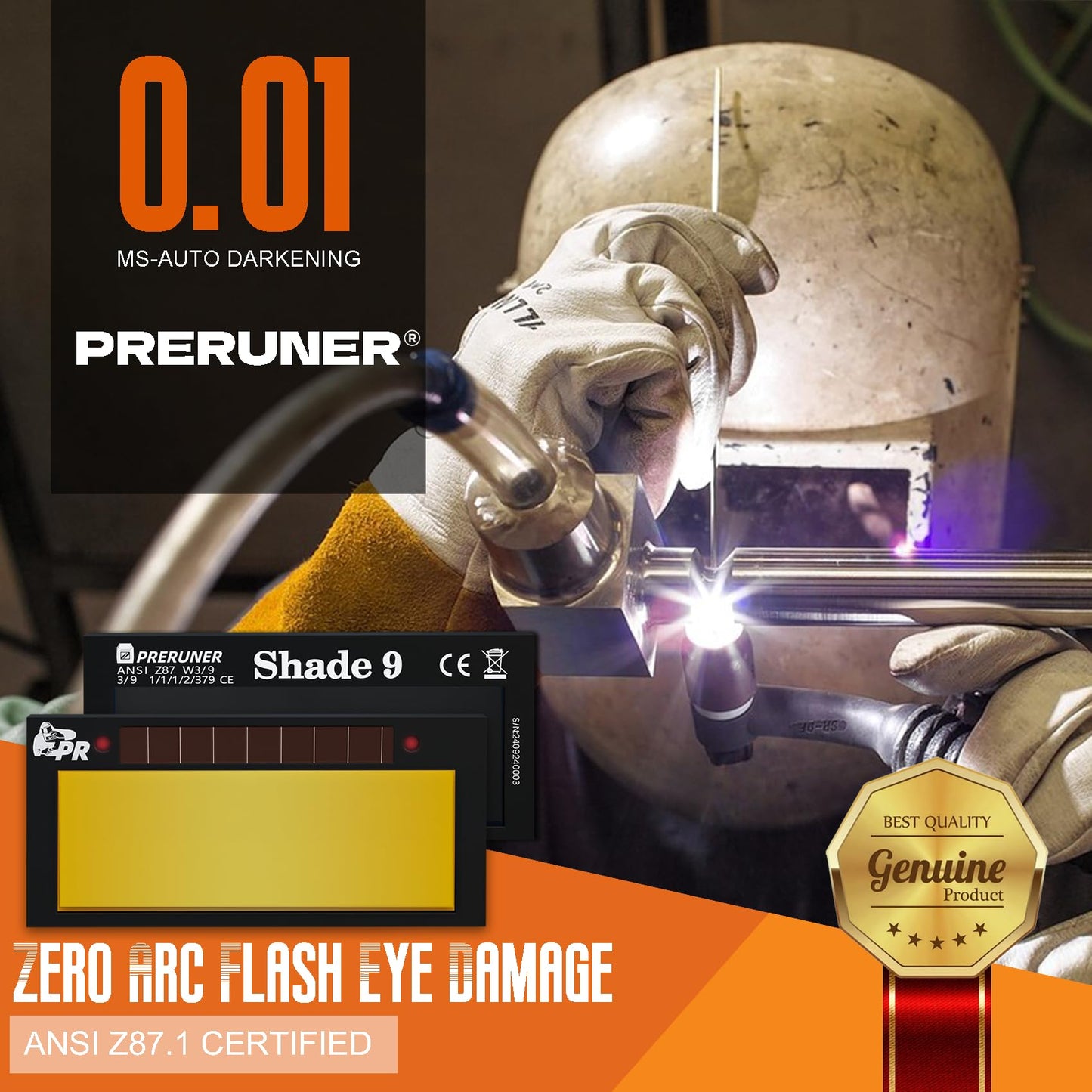 Gold Shade 9 2x4 1/4 Auto Darkening Welding Lens, Cool Blue Puddle Technology 2x4 Welding Lens, Welding Lens Auto Darkening Replacement for a Sugar Scoop Welding Hood or Pancake Welding Hood