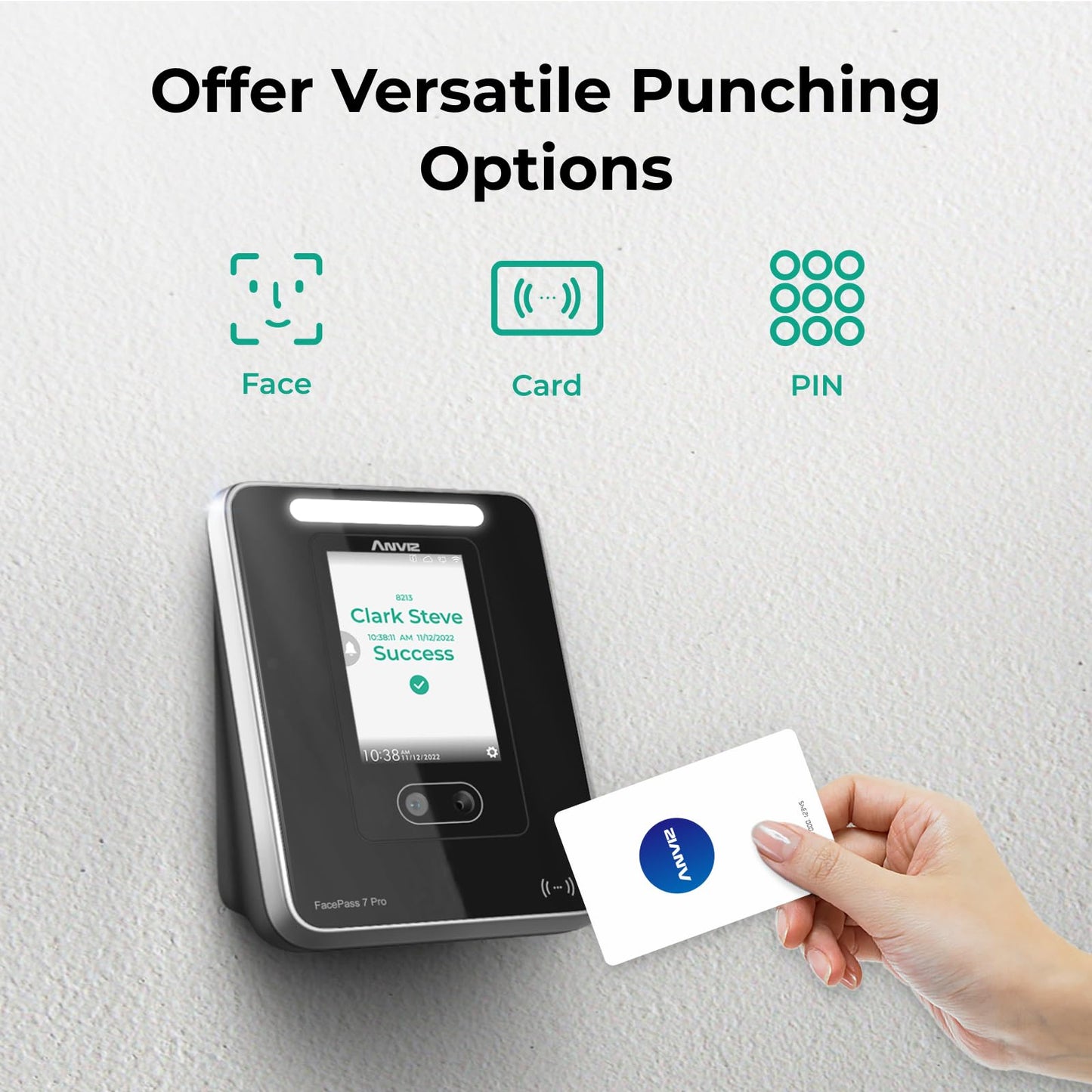 ANVIZ Time Clocks for Employees Small Business - FacePass 7 Pro Biometric Clock in and Out Machine - Face + RFID + Pin Punching in one, Support Door Access, Forever Free Cloud Software