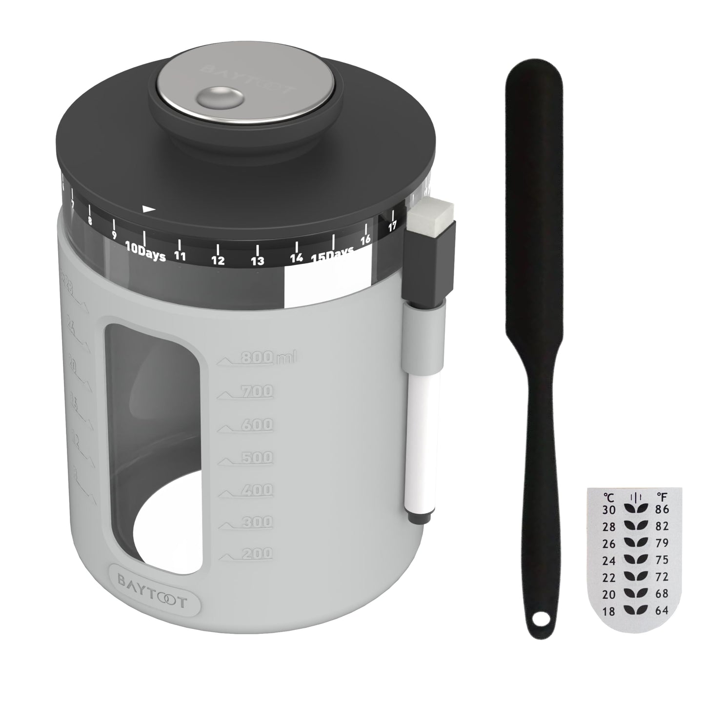 Wide Mouth Sourdough Jar Starter Kit 33 oz - UPGRADED 2026 DESIGN with Reinforced Thick Glass Base - Ideal Sourdough Jar for Fermentation, Airflow Lid, Feeding Marker & Spatula Included (Grey)