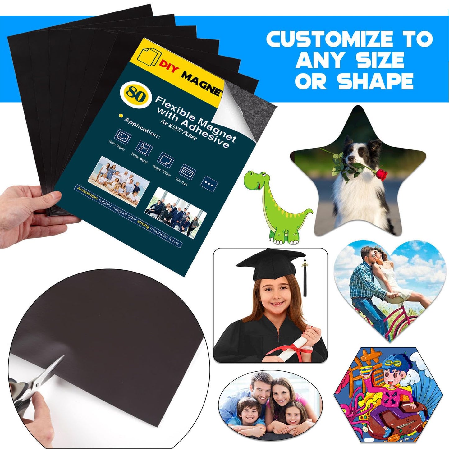 8.5X11 Inches Adhesive Magnet Sheets for Letter Size (Bulk 80 Pieces),Magnetic Sheets with Self-Stick Adhesive for Classroom/School