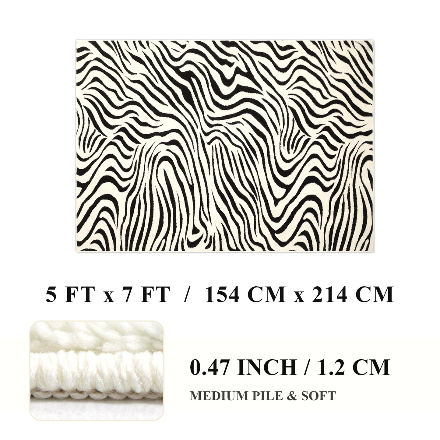 YIHOUSE 5×7 Ft Area Rugs for Living Room: Modern Washable Rug - Abstract Black and Cream White Rug for Bedroom Dining Room Office Playroom Nursery Home Decor - Nonslip Non-Shedding Striped Rugs