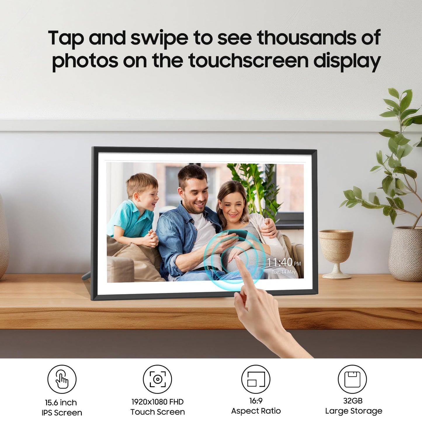 ApoloSign Digital Picture Frame Powered by Nixplay, 15.6" Large WiFi Digital Photo Frame, Easy to Share Photos/Videos via Nixplay App, 1920x1080 FHD IPS Touch Screen, Auto-Rotate, Free Cloud Storage