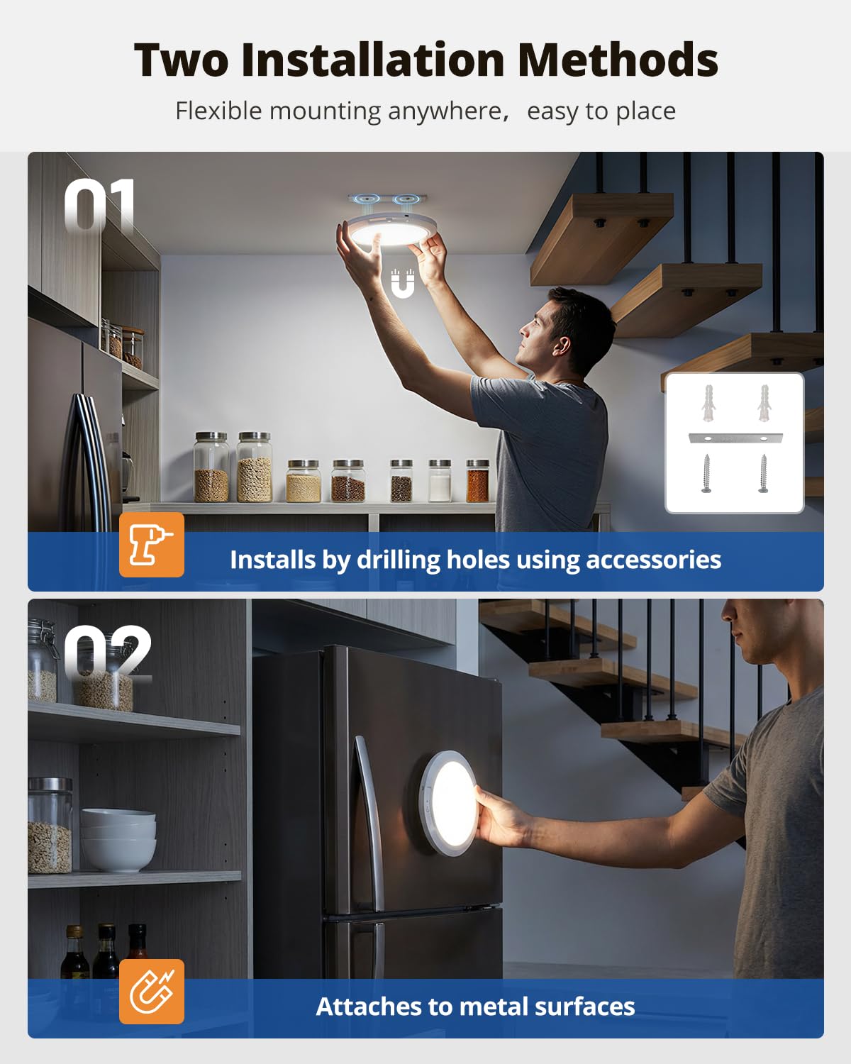 wowatt 10000mAh Rechargeable Ceiling Light with Remote, 3 Color Temperatures & Brightness Dimmable, Wireless Ceiling Light with Magnetic Design, 7.87inch Battery Ceiling Light for Shower Pantry(2 Pcs)
