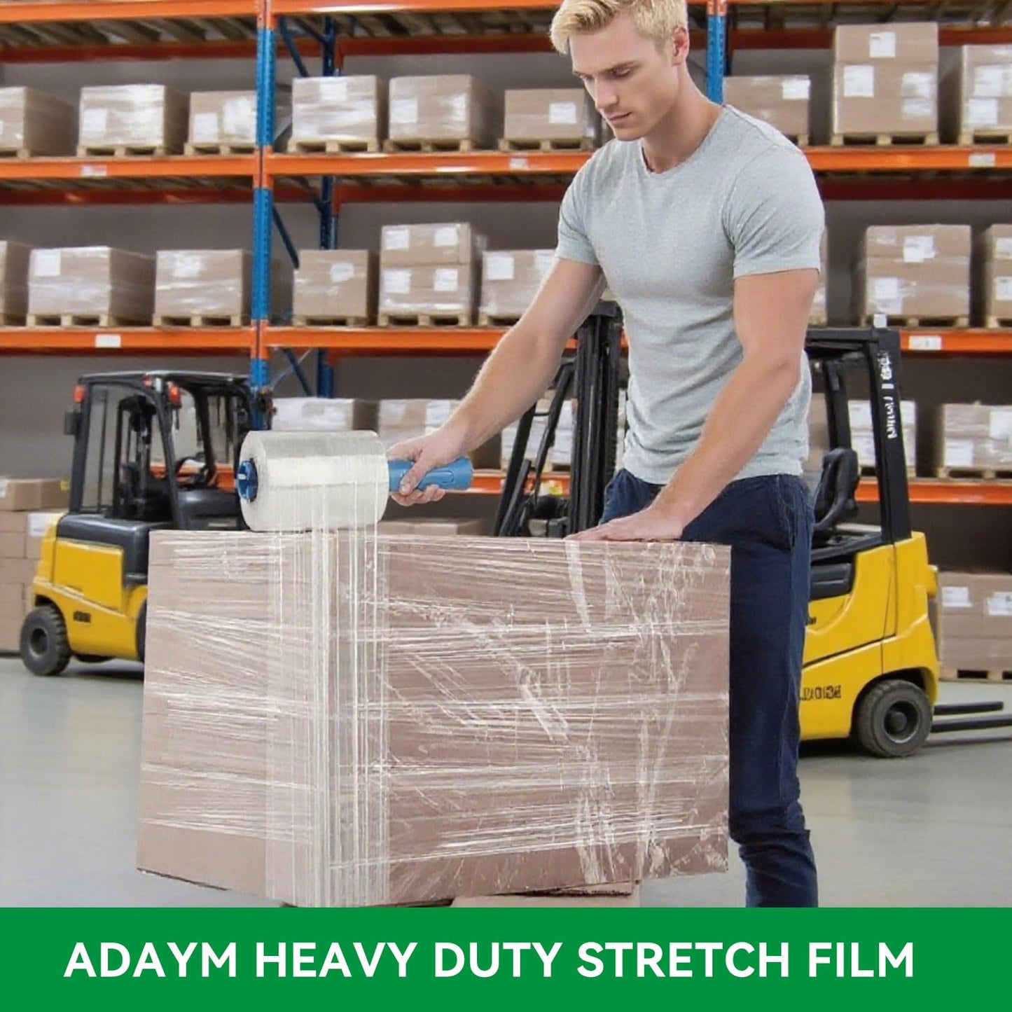 ADAYM Stretch Film Shrink Wrap Roll - 5" x 1200' - 80 Gauge 600% Stretch Self-Adhering Heavy Duty Plastic Wrap for Moving, Packing, Shipping, Furniture & Pallet Stabilization(12 Rolls)