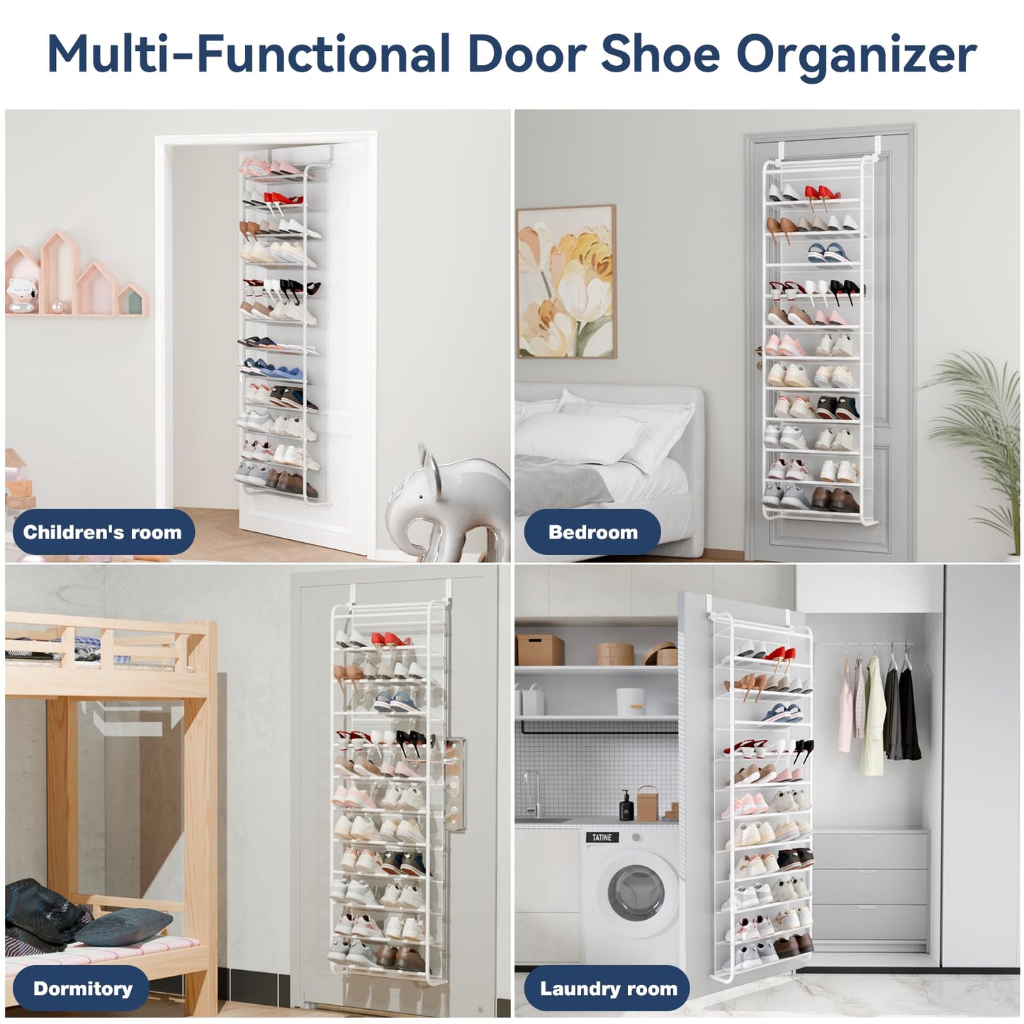 Whitmor 36 Pair Over The Door Shoe Organizer, 12 Tier Hanging Shoe Organizer, Heavy Duty Metal & Mesh Shoe Holder, Hanging Shoe Rack for Closet Organizer & Storage, 74"H x 21.7"W x 7.5"D, White