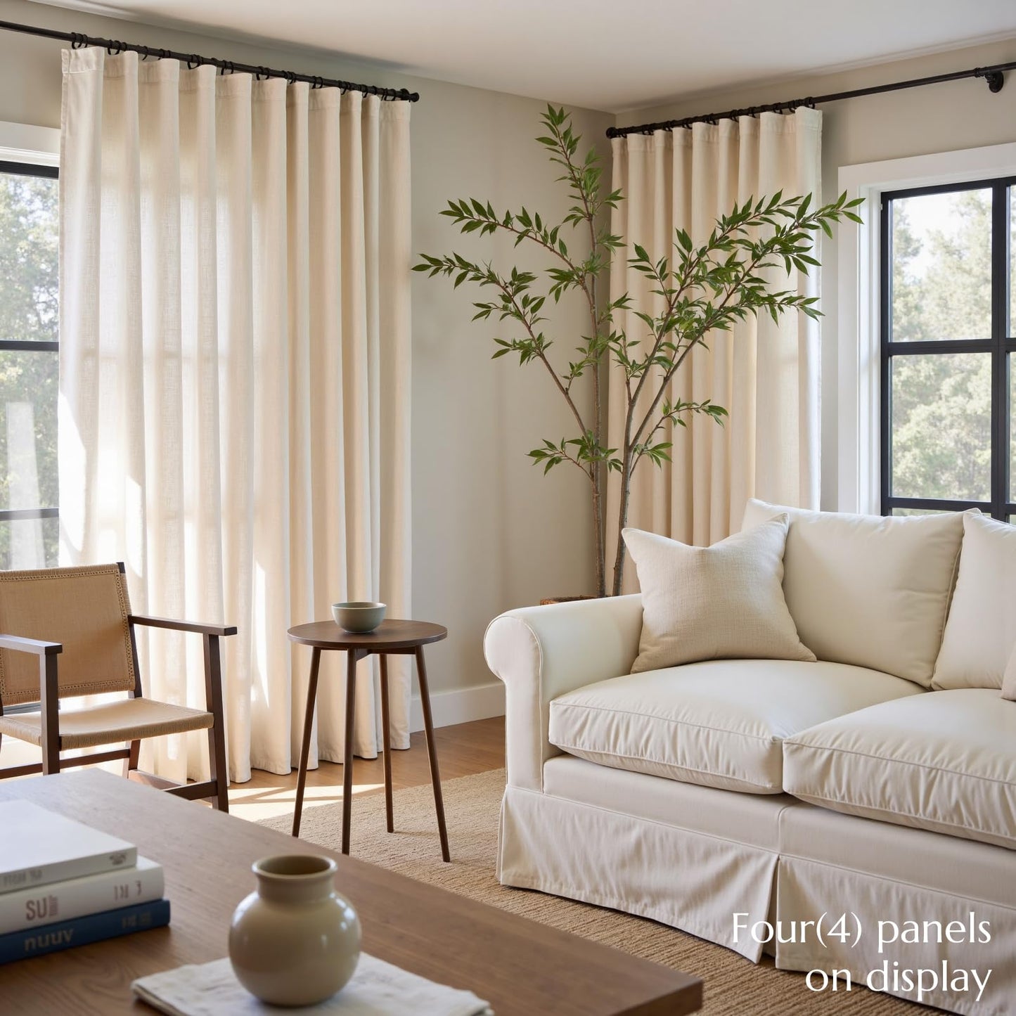 jinchan Linen Beige Curtains for Living Room Bedroom 108 Inches Length Farmhouse Light Filtering Drapes Rod Pocket 4 Panel Curtains Set Back Tab 9 feet Extra Long Crude