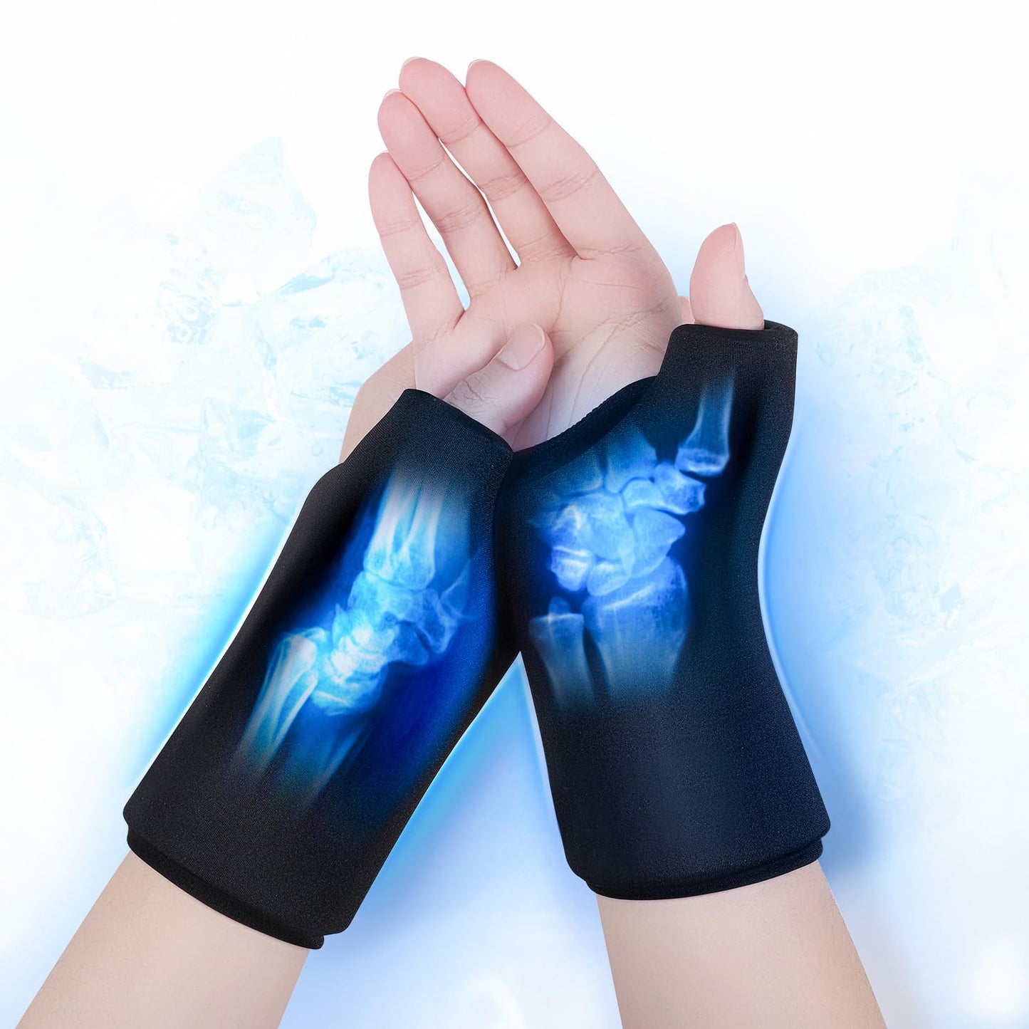 2-Pack Reusable Thumb & Wrist Gel Wraps - Hot/Cold Therapy for Pain Relief, Carpal Tunnel, Arthritis, Tendonitis & Swelling (Black, Medium*2)