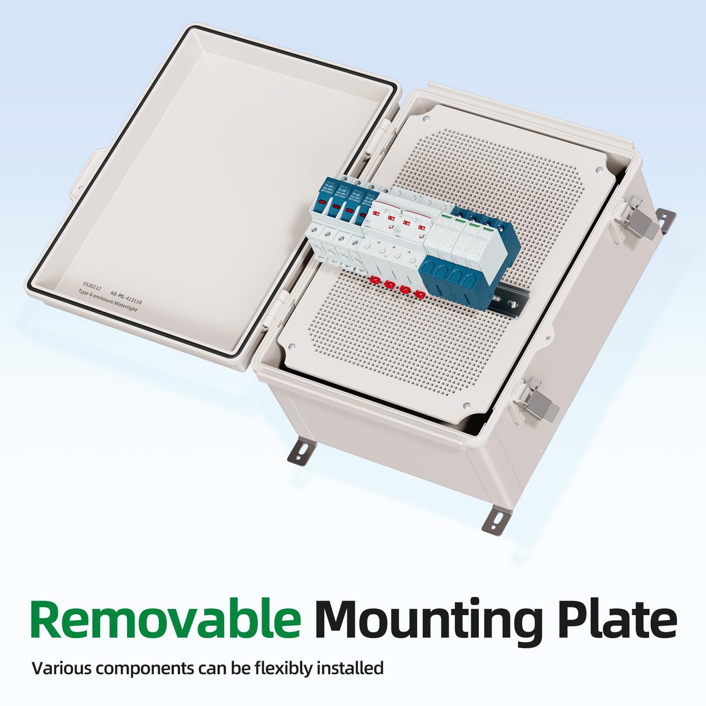 KWONONG UL Certified Junction Box, NEMA 6 Weatherproof 94V-0 Flame Retardant, Plastic Electrical Enclosure for Industrial Projects, Includes Mounting Plate (Grey Cover, 16.1"x12.2"x7.1")