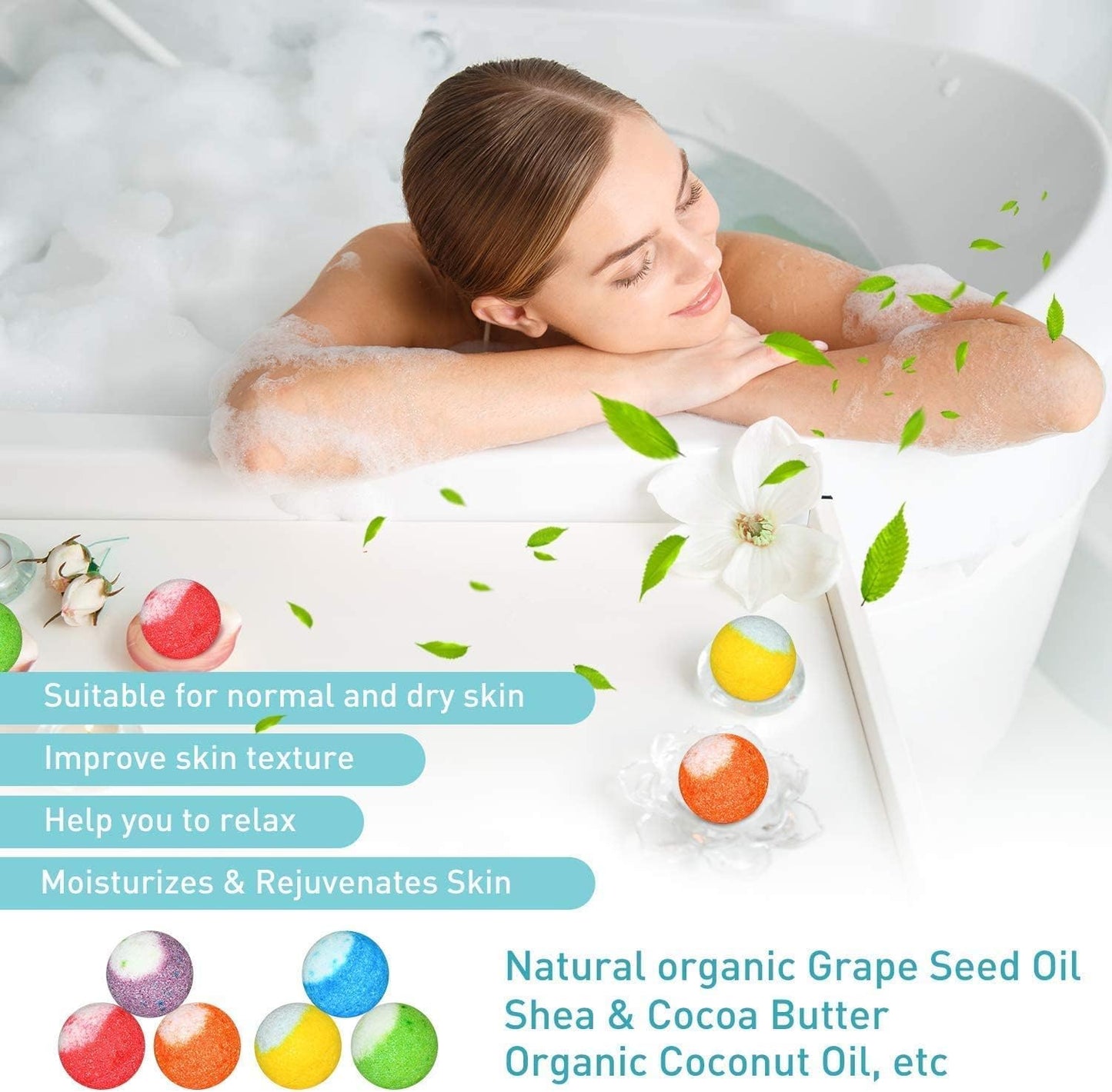 60 Pcs Bath Bombs Set - Massive Quantity Natural Bath Bombs for Kids/Women/Men Individually Wrapped Handmade Bath Bombs & Organic Bath Supplies Relaxing Kit - for Birthday, Christmas, Mother's Day