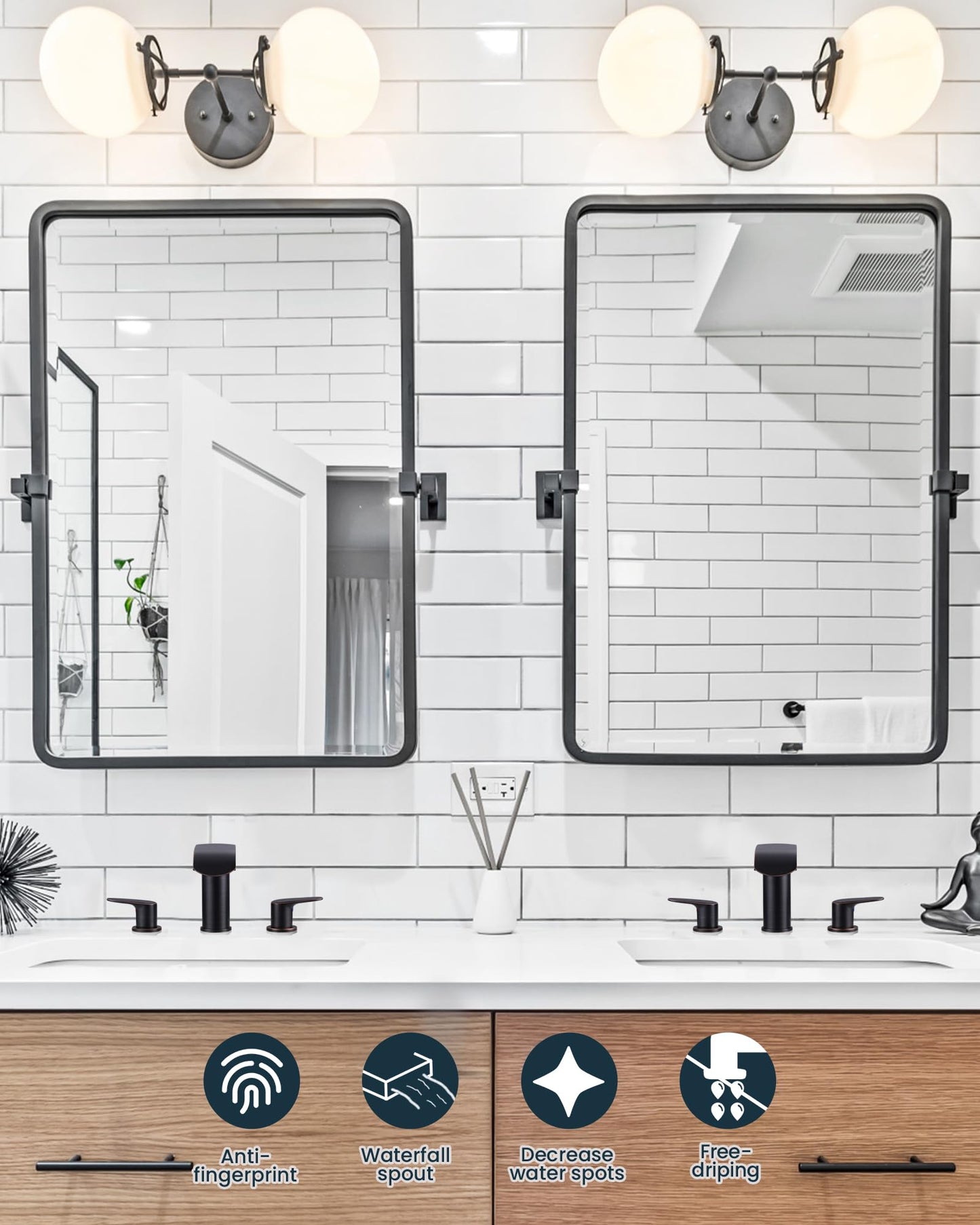 WOWOW Waterfall Bathroom Faucet 3 Holes 8Inch Widespread Bathroom Sink Faucet, Two Handles Lavatory Vanity Sink Faucets with Pop-up Drain & Supply Hoses, Modern Faucet Mixer Taps Oiled Rubbed Bronze