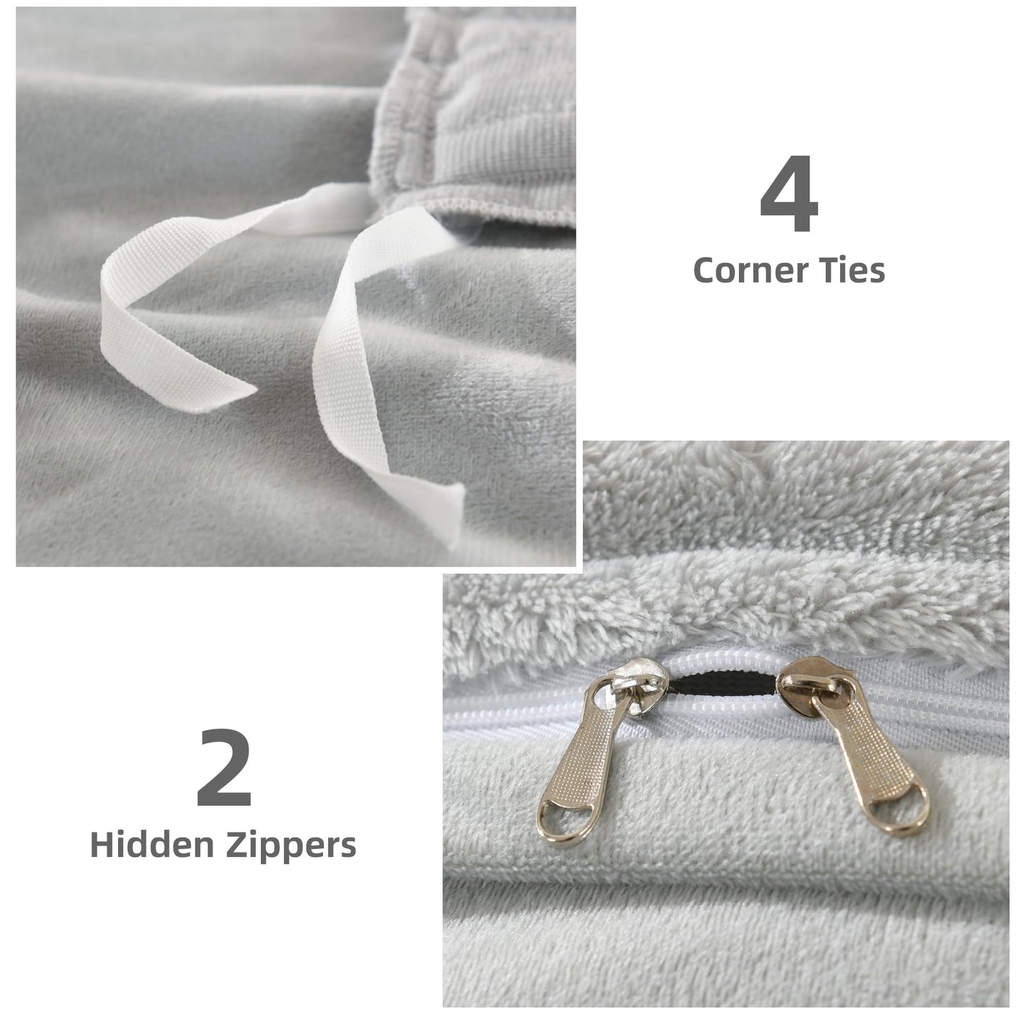 Andency Fluffy King Size Duvet Cover, Gray Striped Plush Microfiber Fleece Comforter Cover, Ultra-Soft Lightweight Bed Set, 3 Piece Warm Faux Fur Bedding for All Season, Two-Way Zipper