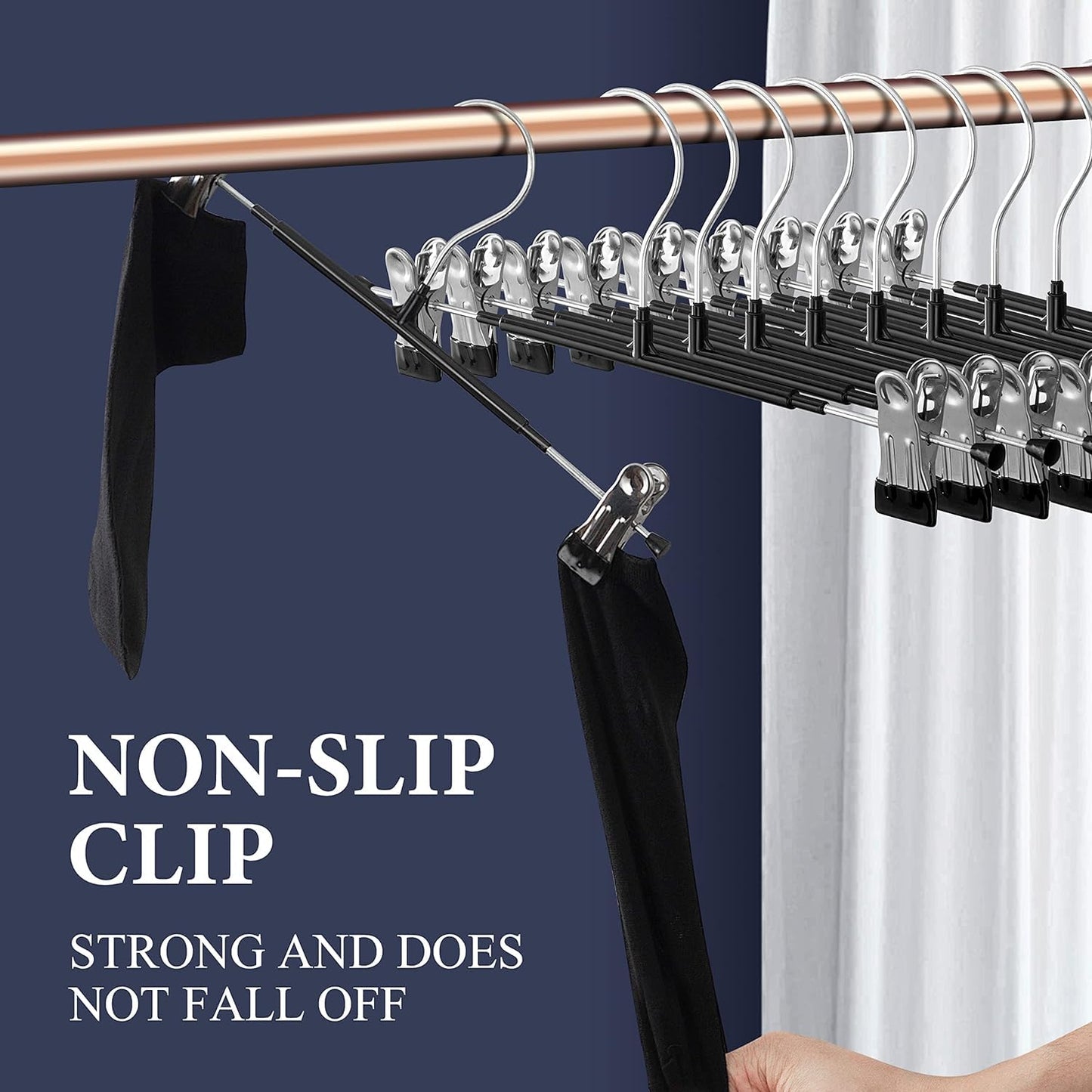 HWAJAN Pants Hangers with Clips 60 Pack Adjustable Skirt Hangers for Women Non-Slip Trousers Hanger for Jeans Clothes Hangers for Pants Heavy Duty Space Saving Shorts Hangers,Black,12Inch