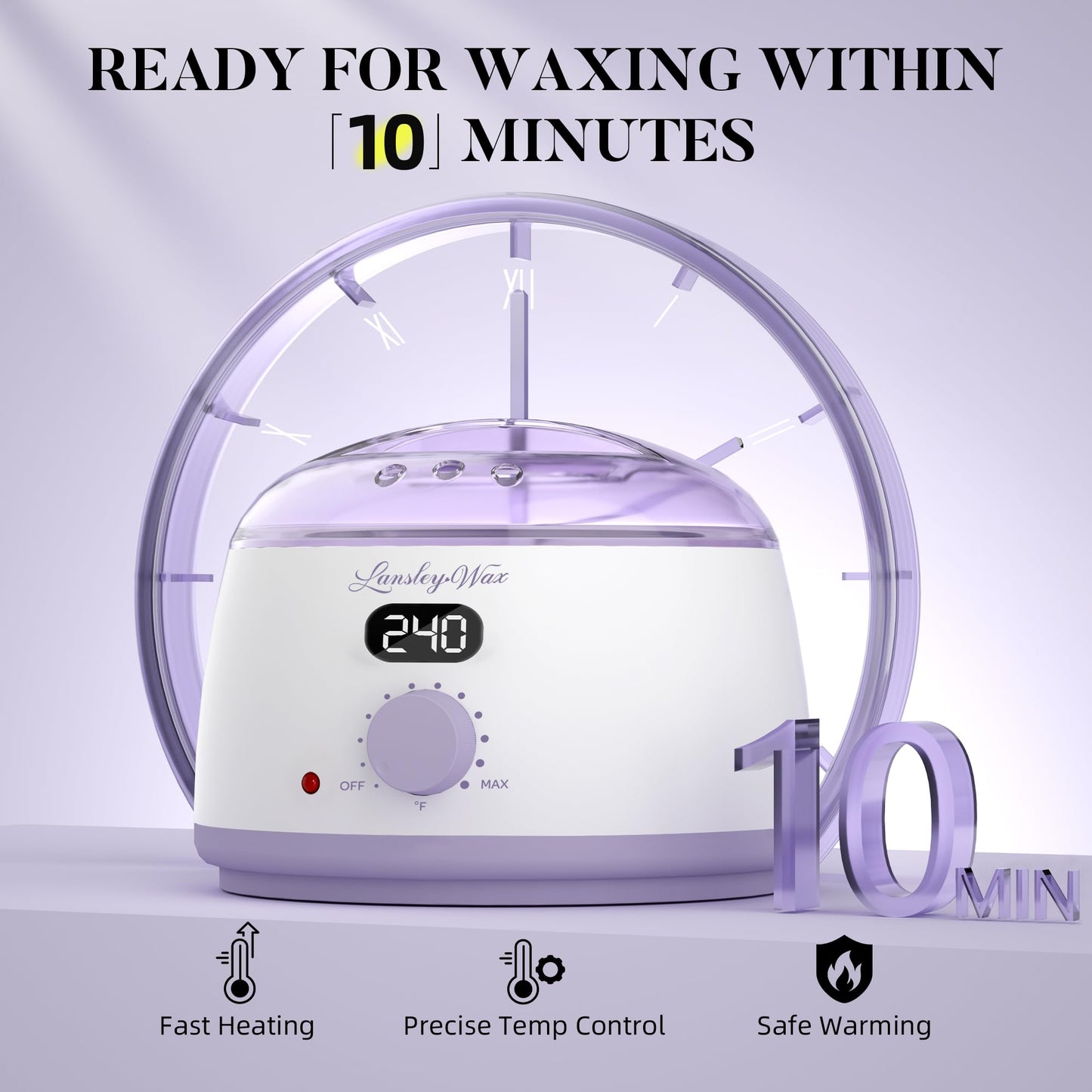 LANSLEYWAX Digital Waxing Kit for Women Men-Purple Waxing Machine with 39 Accessories-Hard Wax Kit for Arms Legs Brazilian Bikini Facial Sensitive Skin, Wax Warmer Hair Removal for Home/Salon Use