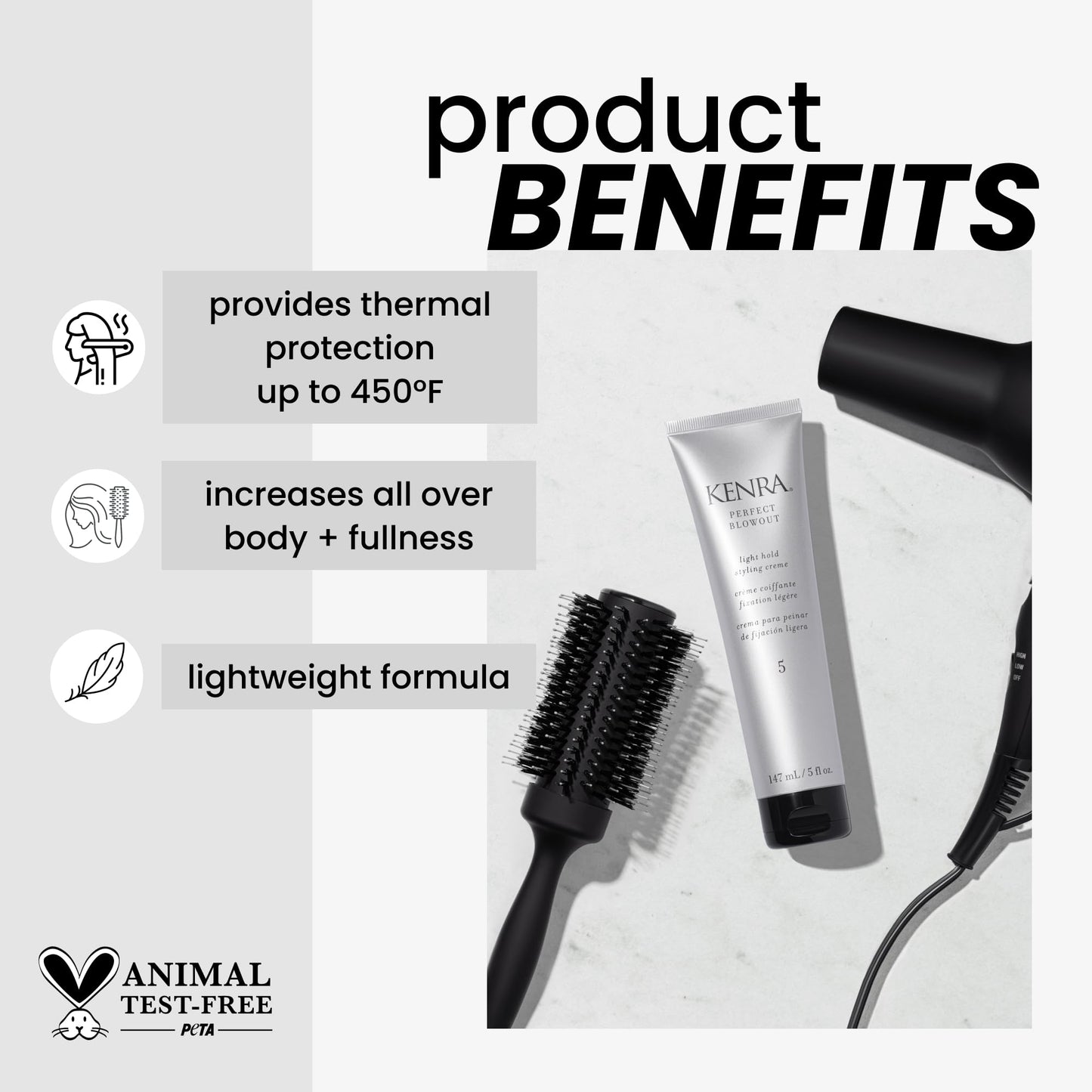 Kenra Perfect Blowout 5 | Light Hold Styling Crème | Provides Thermal Protection | Increases All Over Body & Fullness | Lightweight Formula | All Hair Types | 5 fl. Oz (2-Pack)