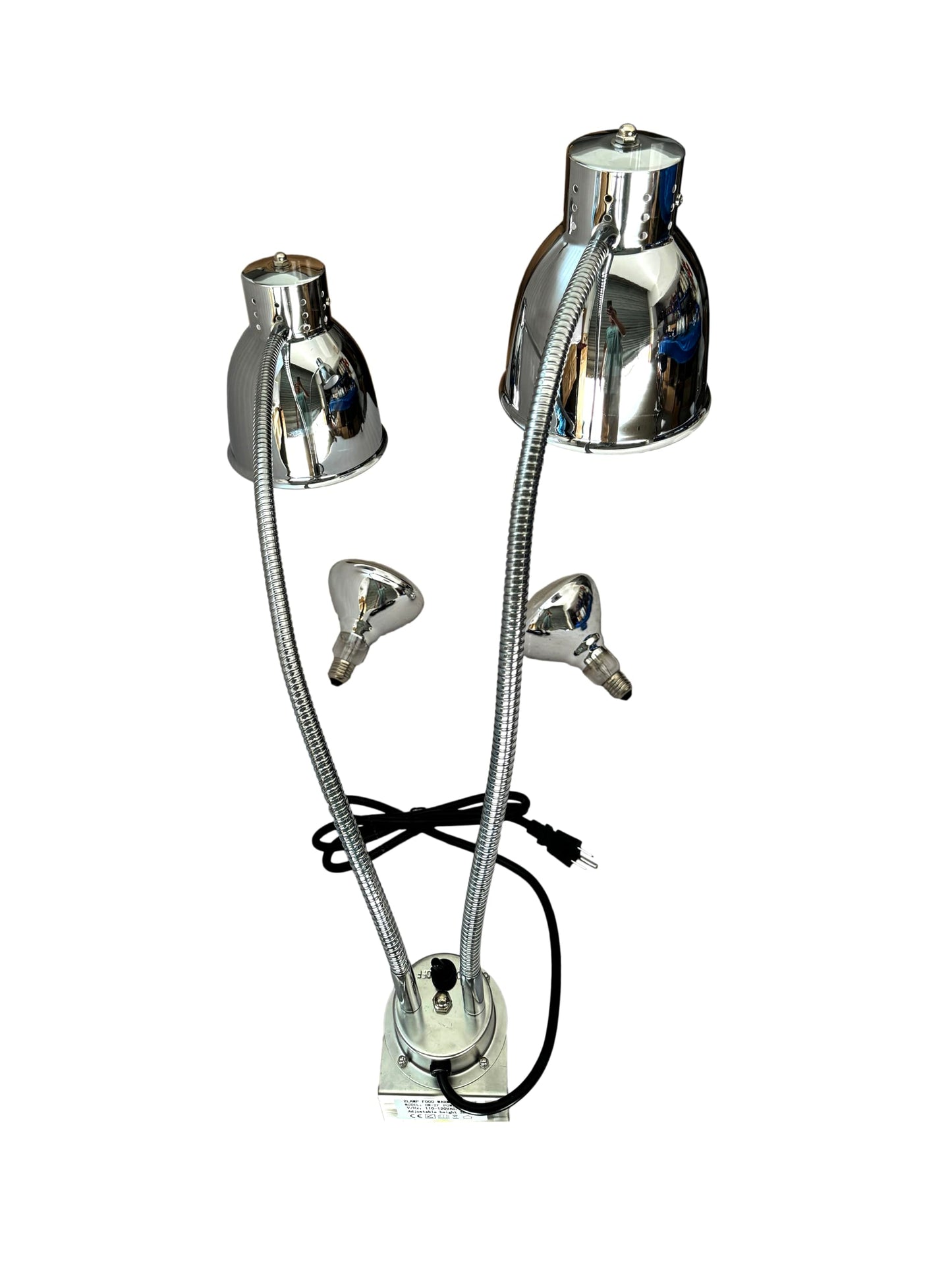 KOUWO Dual Bulbs Food Heat Lamp Adjustable Food Light Warmer 500 Watts Heating Lamps for Hot Food Countertop Chrome (Double Arm with Clamp)