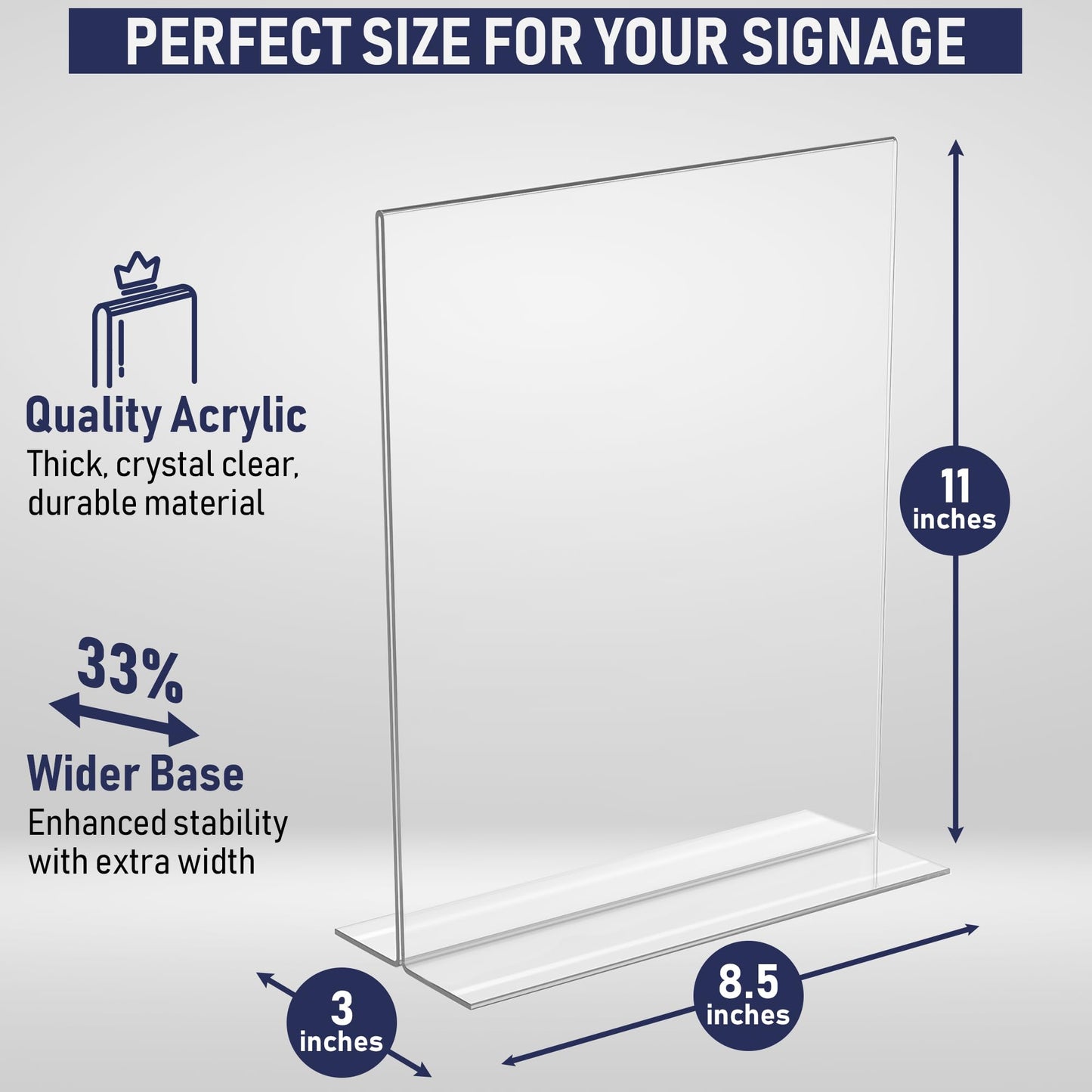 Acrylic Sign Holder 8.5 x 11, T-Shape Double-Sided Acrylic Table Stand with Wide Base, Plastic Tabletop Holder, Menu and Paper Display for Tables, Ideal for Offices, Restaurants, and Events (6 Pack)