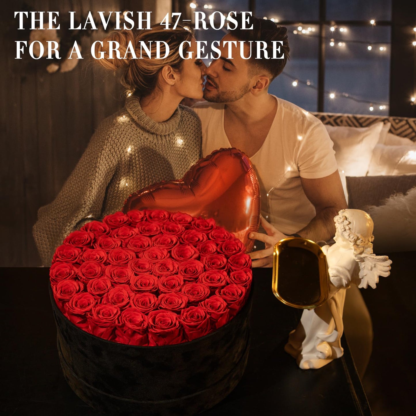 47 Flowers, Luxury Real Preserved Roses in a Suede Box, Forever Roses in a Box, Red Roses Bouquet, Anniversary, Proposal, Wedding, Birthday Gifts for Women, Mom, Girlfriend, Wife, Her