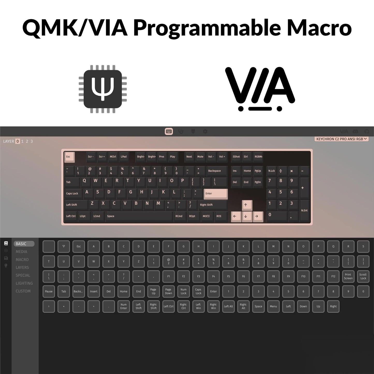 Keychron C2 Pro Wired Custom Mechanical Keyboard Full Size Layout QMK/VIA Programmable Macro White Backlit with Keychron K Pro Brown Switch OEM Profile Double-Shot PBT Keycaps for Mac Windows Linux