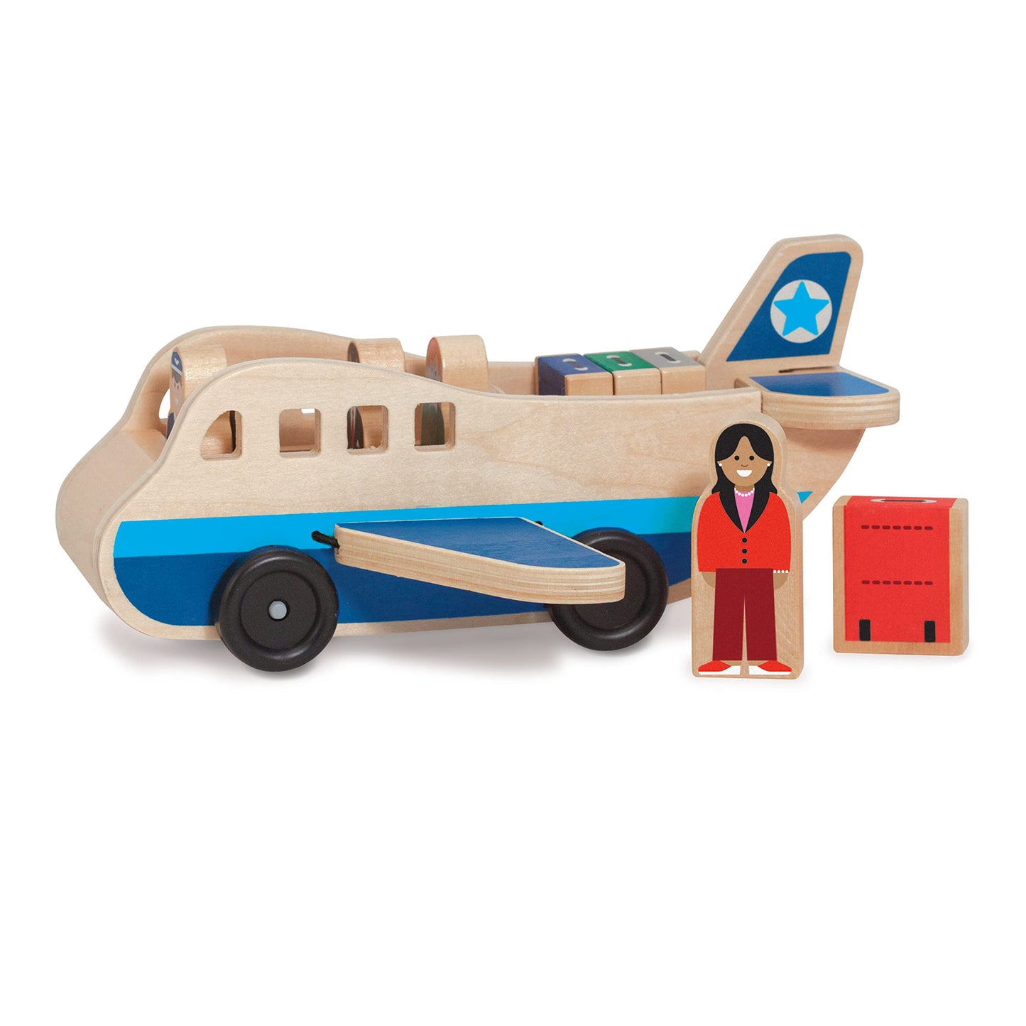 Melissa & Doug Wooden Airplane Play Set with 4 Play Figures and 4 SuitcasesWooden Airplane Toy, Classic Toy for Toddlers for Kids