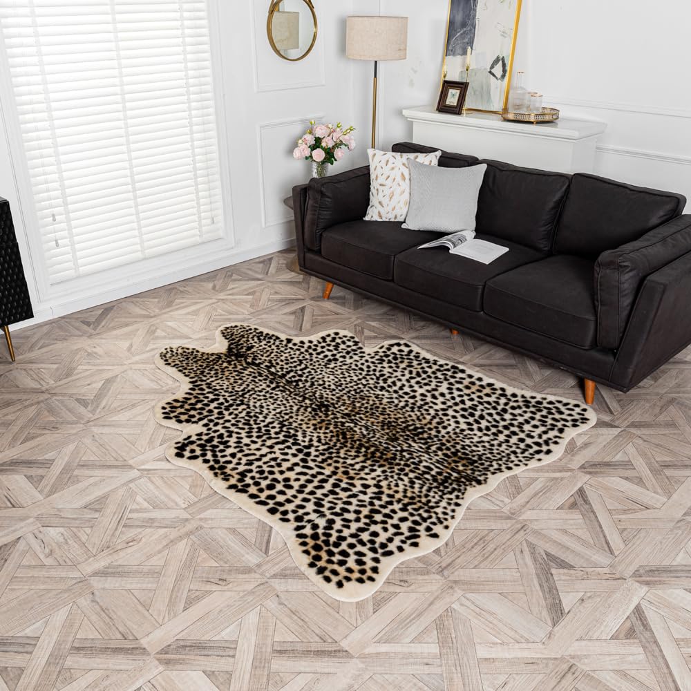 yingda1992 Leopard Area Rug Animals Printed Hide Mats Faux Fur Cowhide Skin Carpet for Home Office, Living Room, Bedroom, 5.2ft x 6.5ft (160 x 200cm)