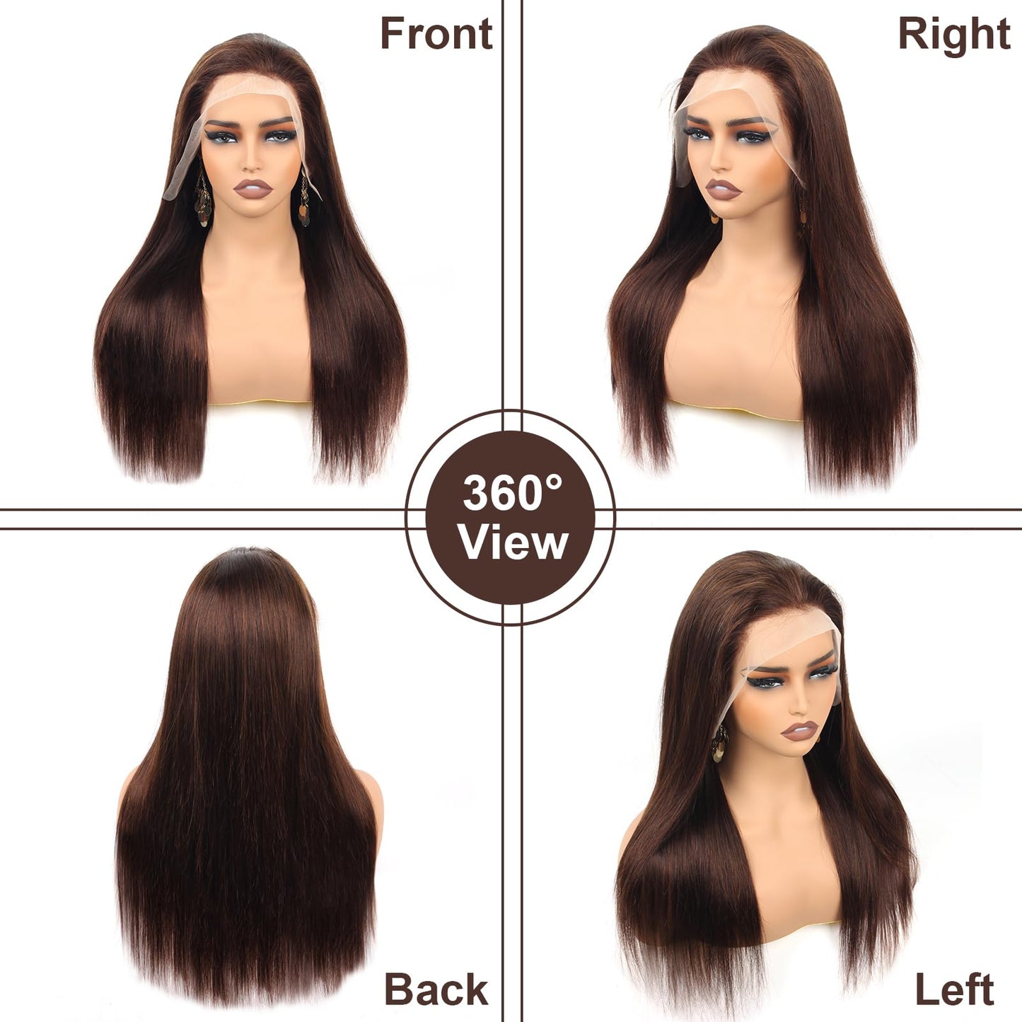 rilago Brown Straight Lace Front Wigs Human Hair 200 Density Chocolate Brown Lace Front Wig Straight 13x4 HD Transparent Full Lace Frontal Wigs Human Hair Pre Plucked 4# Brown Colored Wigs 24 Inch