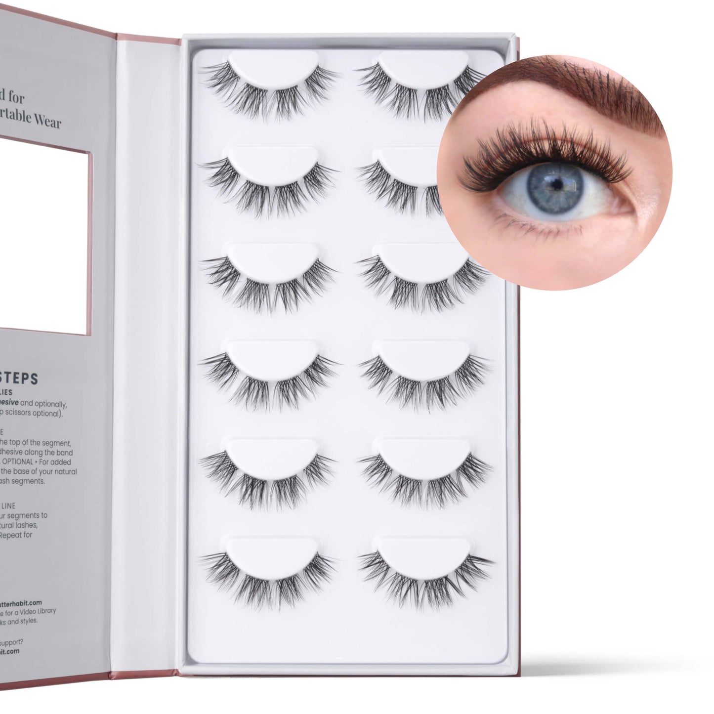 Sweetheart Doll-Eyed Lash Clusters for Women, Salon Quality At Home Eyelashes Extension Kit, 6 Lash Sets, No Lash Glue Included