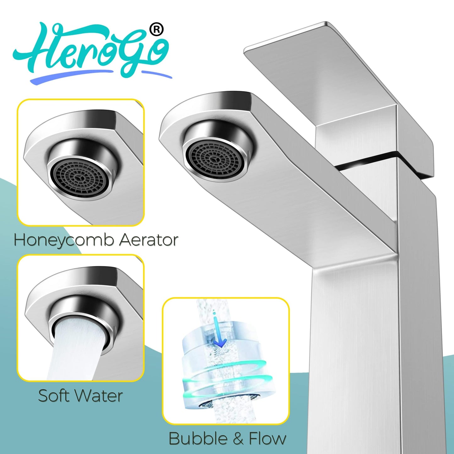 2 Pack Brushed Nickel Bathroom Faucet, Herogo Stainless Steel Bathroom Sink Faucets with Brass Pop-up Sink Drain Stopper & Deck Plate 1 or 3 Hole, Single Handle RV Lavatory Faucet with 2 Water Hoses