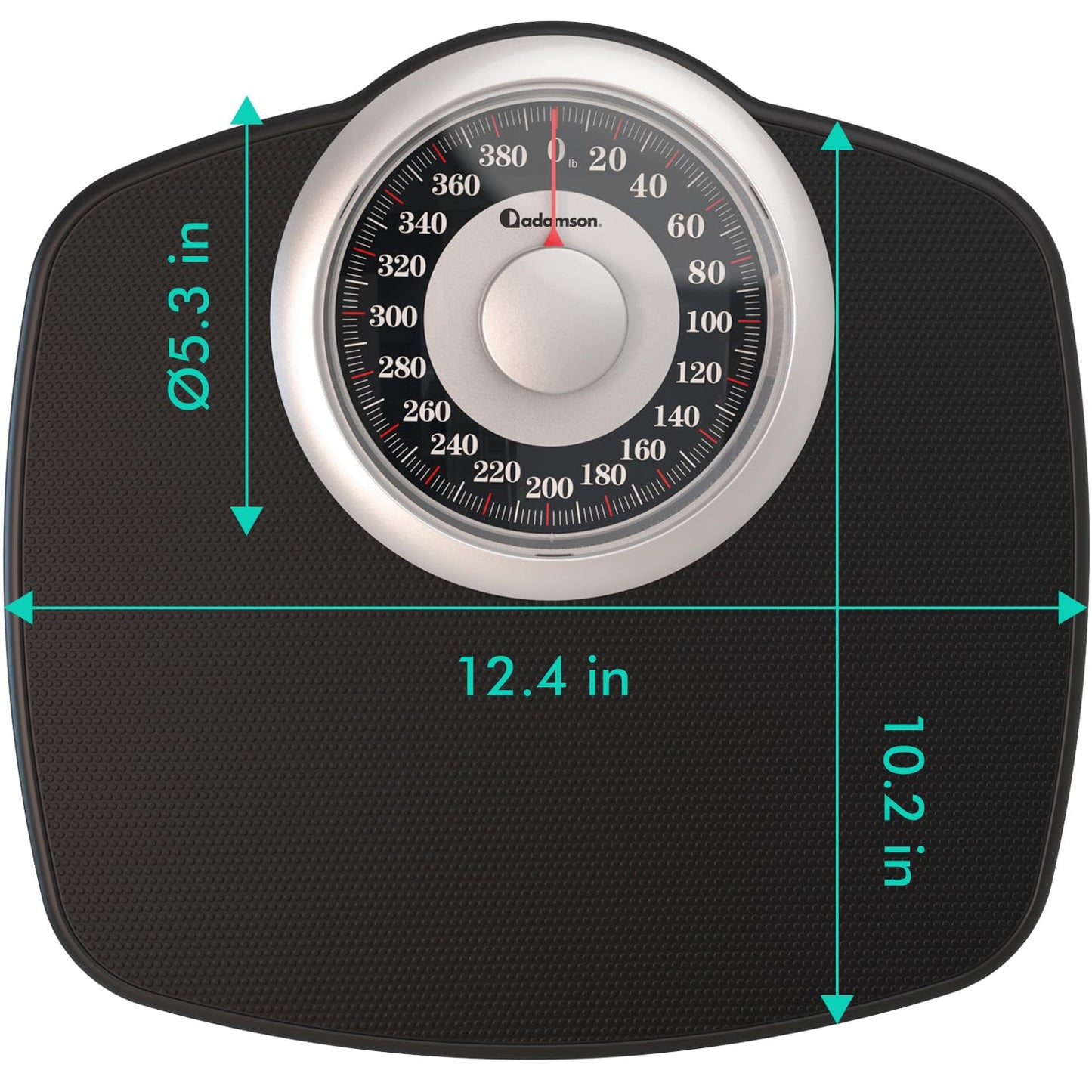 Adamson A25 Scales for Body Weight - Up to 400 LB - New Version - 5.3" Dial on 12.4" x 10.2" Platform - Anti-Skid Rubber Surface - High Precision Bathroom Scale Analog - Durable with 20-Year Assurance