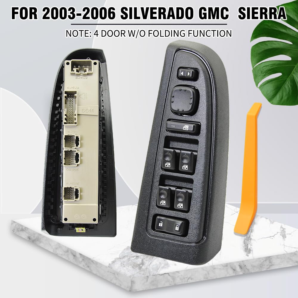 Driver Side Door Lock 15883323 and Master Power Window Switch&Bezel Assembly Compatible with 2003 2004 2005 2006 2007 2008 Chevy Avalanche Silverado Suburban Tahoe Cadillac Escalade GMC Yukon 15181220