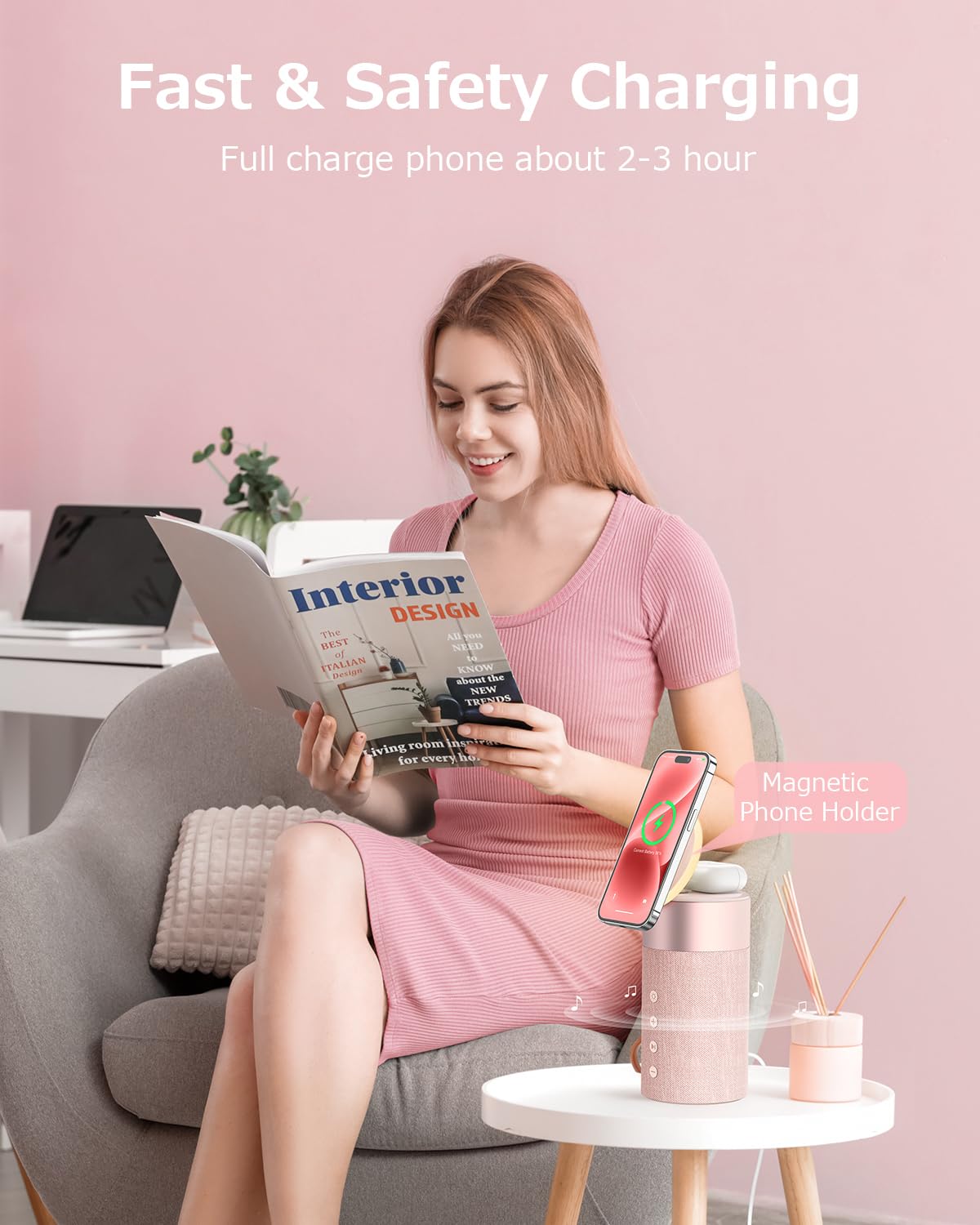 COLSUR Bluetooth Speaker with Night Light, Magnetic Wireless Charger, 2 in 1 Wireless Charging Station for iPhone 16/15/14/13/12 Series, AirPods Pro/3/2, Gift for Teens/Women/Girls/Boys/Man