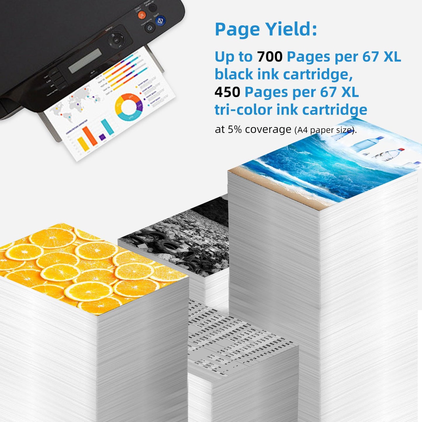 67XL Ink Cartridges Replacement for HP 67 XL Black Color Combo Pack Remanufactured for HP67 HP67XL 2700 2700e 2855e 6400 4100 6458 6455e 2755e 4155e 6000 2752e 6052e 2752 2755 4255e 4100e 4152 6055e