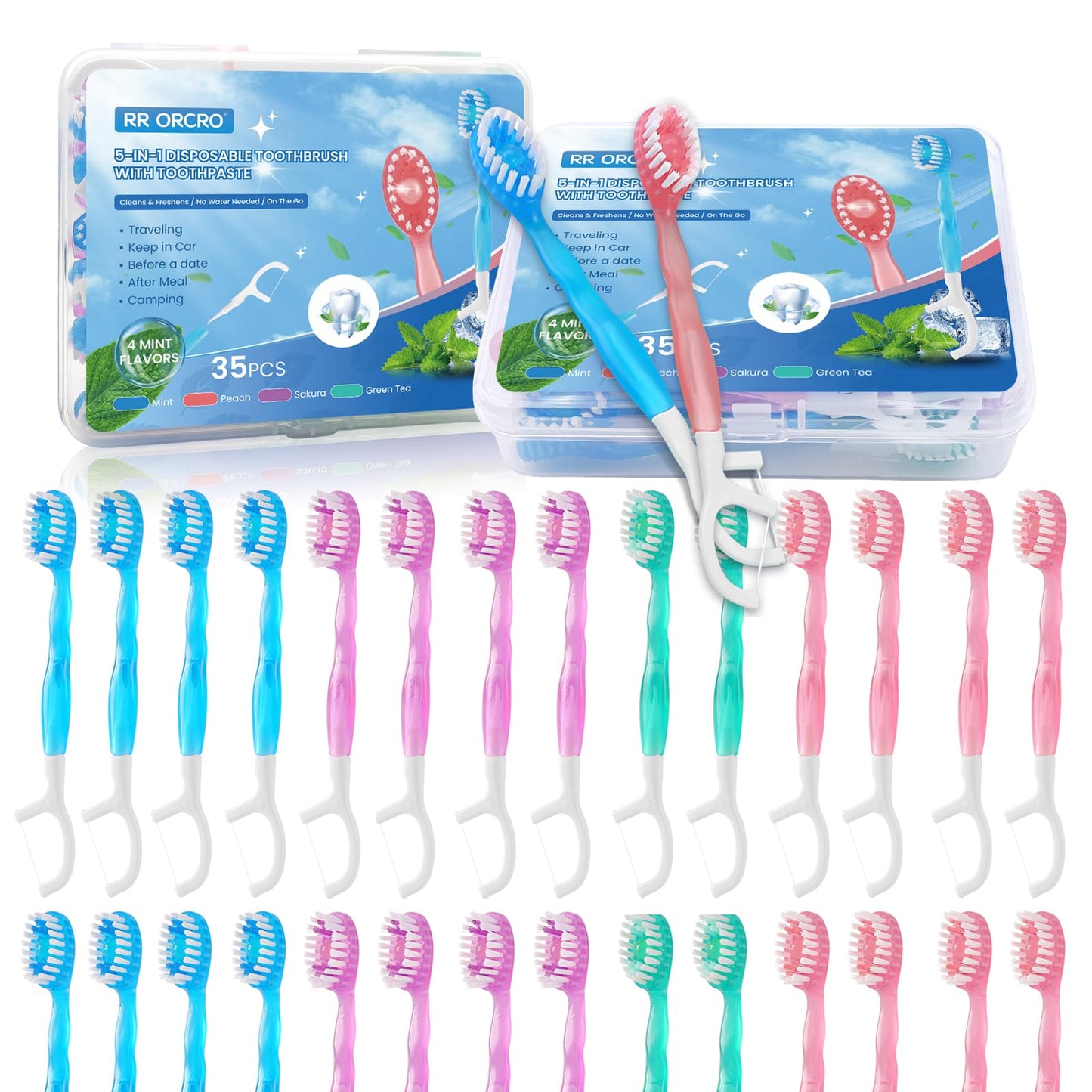 70Pack Mini Disposable Toothbrushes 5-in-1 Portable Pre-Pasted Travel Toothbrush with Toothpaste Tongue Scraper Floss Pick Individually Wrapped Small Prepasted Travel Toothbrush for Kids Adults