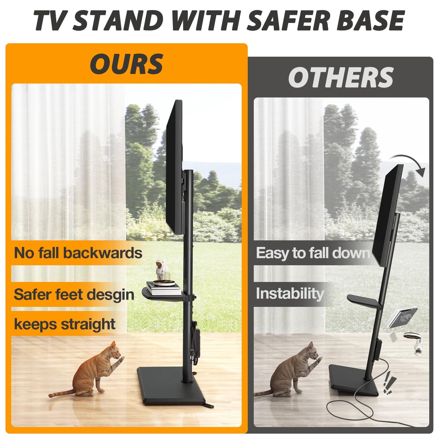 TVON Floor TV Stand with Power Outlet, TV Mount Stand for 32-60 inch TVs up to 88 lbs, Swivel TV Stand Mount with Height Adjustment and Safety Wood Base for Office, Corner, Max VESA 400x400mm