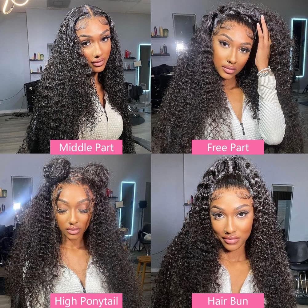 RAYFOG 28 Inch Deep Wave Lace Front Wigs Human Hair 13x4 Deep Curly Human Hair Wig Pre Plucked 180% Density HD Transparent Lace Front Wigs Human Hair for Women Deep Wave Frontal Wigs with Baby Hair