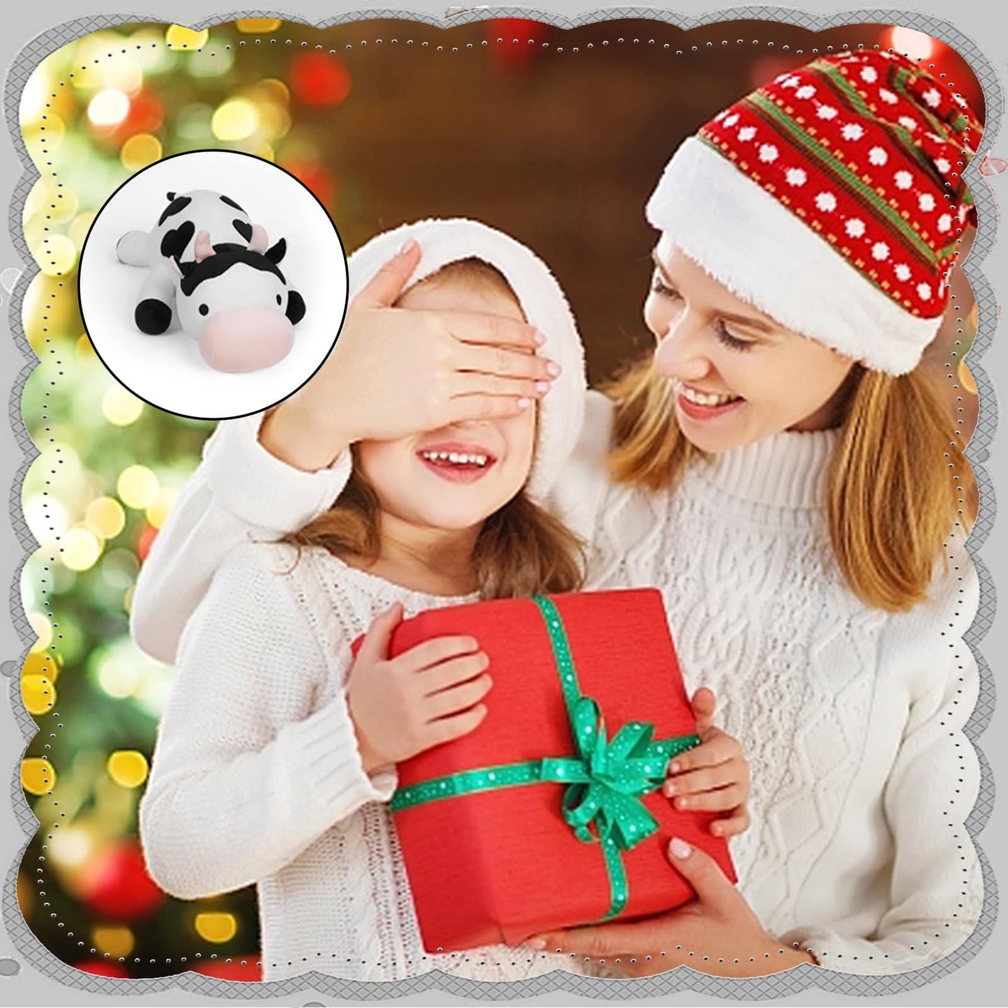 Weighted Cow Stuffed Animals Weighted Plush Toy 24" 4.2lb Cute Cow Hugging Dolls Plushies Pillows for Boys and Girls (White & Black)