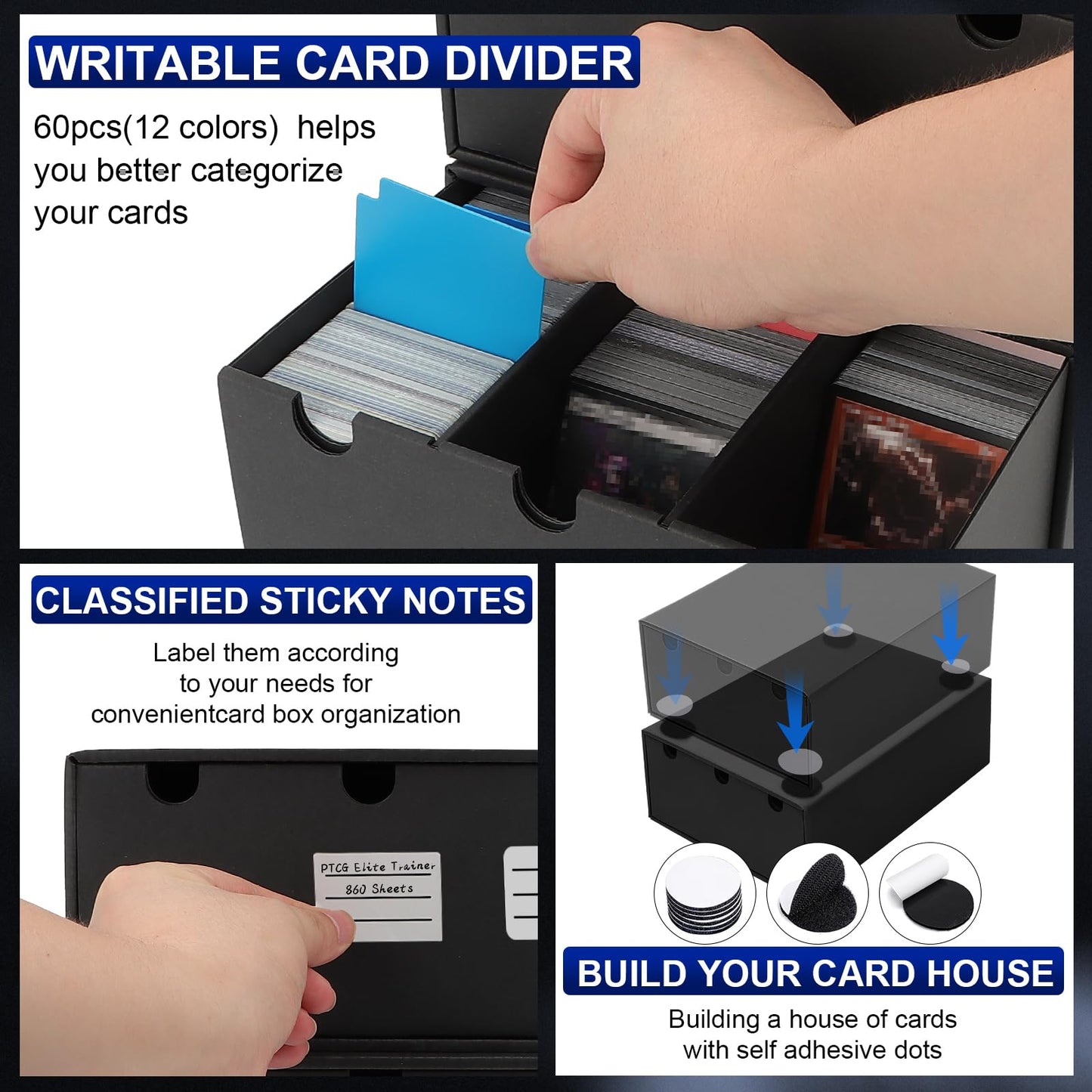 AOBOPLE Trading Card Storage Box,15000+ Cardboard Cards Organizer Box with 60 Card Dividers,Labels and Tape,Card Deck Box for MTG TCG PTCG Sport Cards