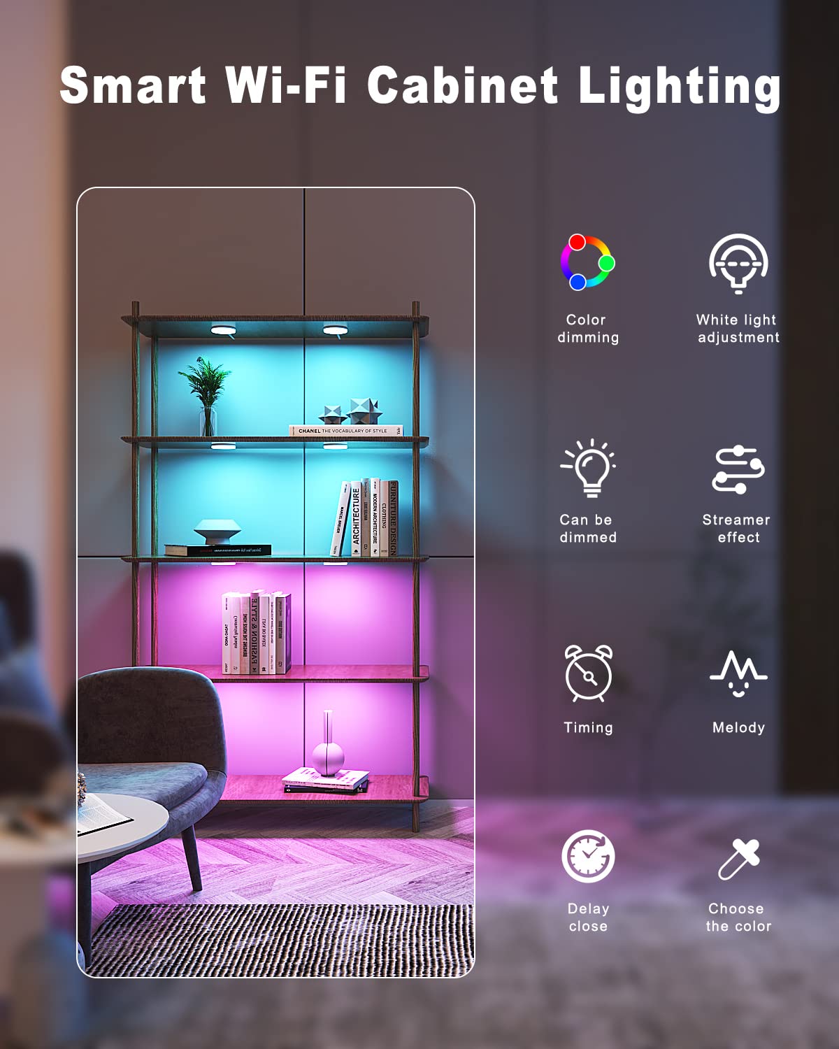 MYPLUS Smart Under Cabinet Lights, Ambiance Puck Lights Compatible with Alexa and Google Home,WiFi Controlled Dimmable and RGB Color Smart Lamp Fixture (7cm-4PCS)