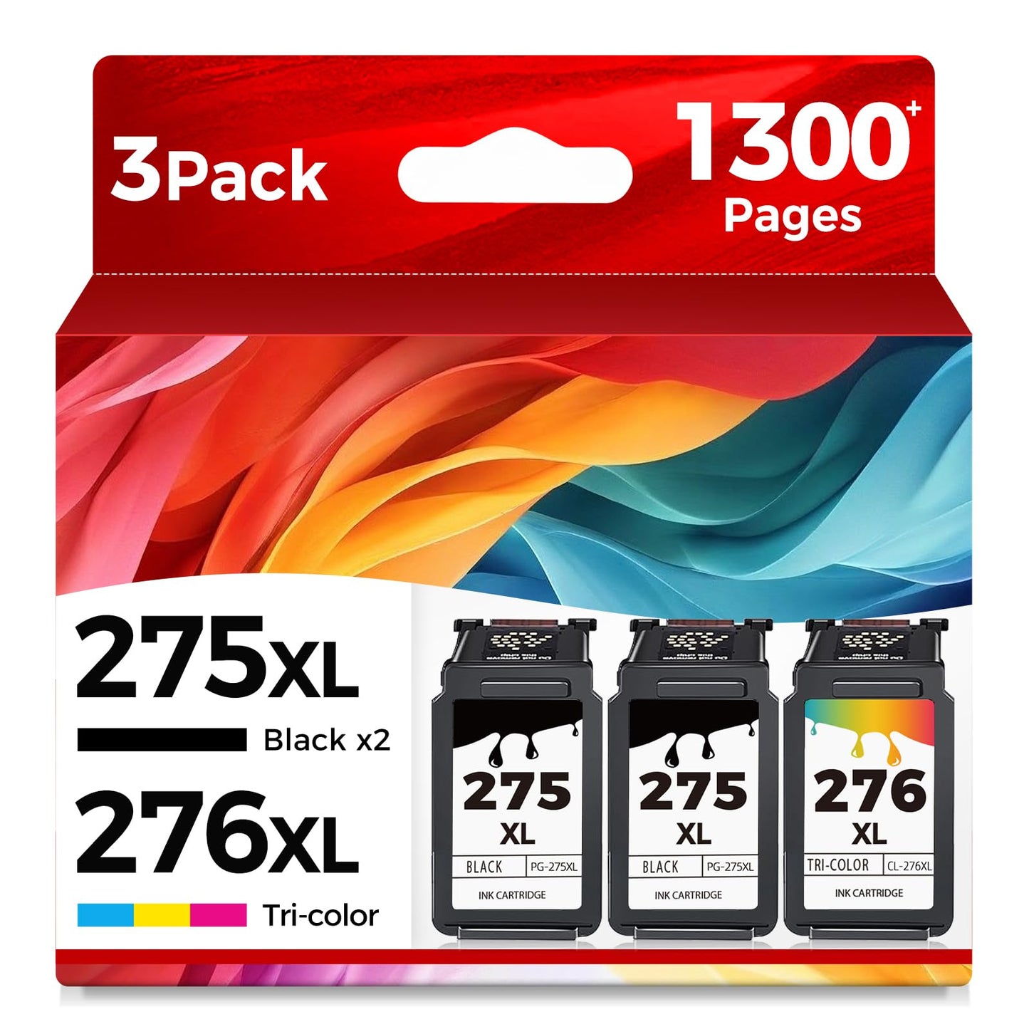 Ubinki 275XL 276XL Compatible Ink Cartridge Replacement for Canon 275 276 PG-275 CL-276 XL PG275 CL276 (2-Black, 1-Color, 3-Pack) Work with TS3522 TR4720 TS3520 TS3500 TR4700 TS3500 Printers