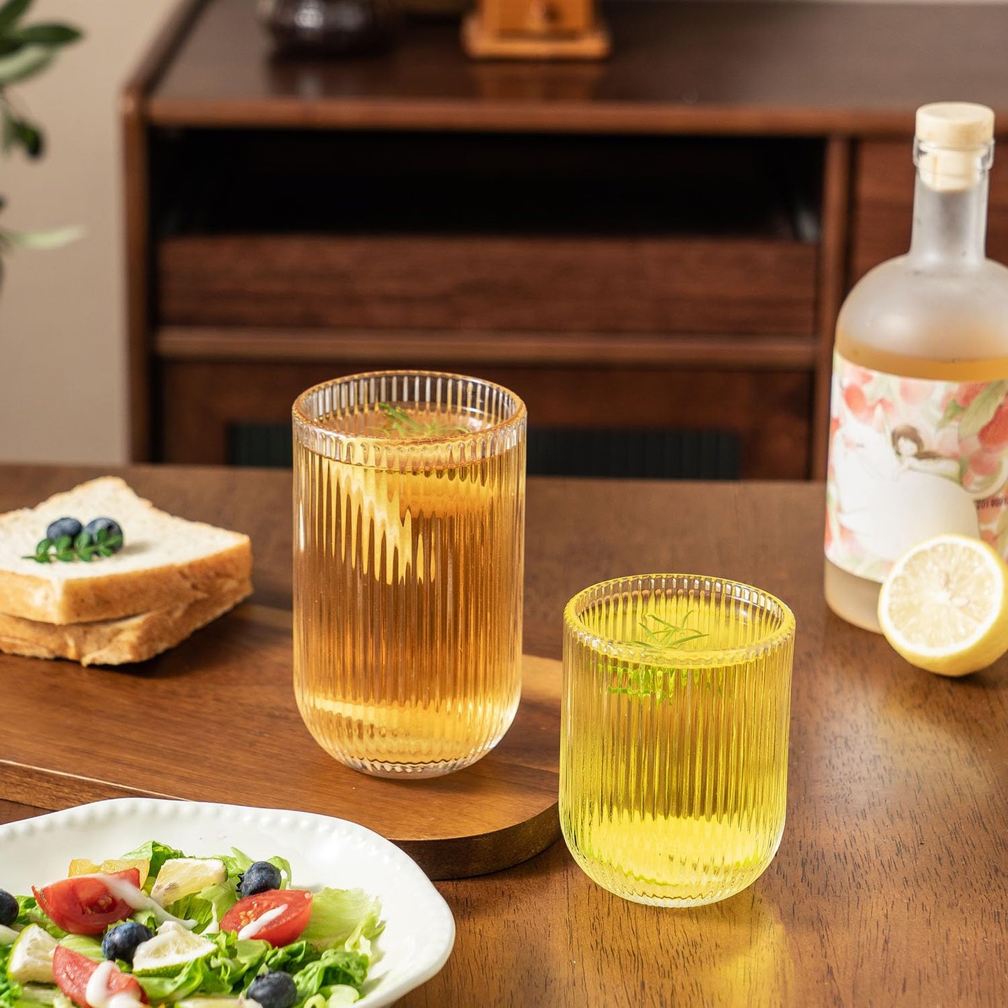 Lumkit Ribbed Drinking Glasses 8pcs, Rocks Drinking Glasses 12oz and 10oz, Tumbler Glasses Cup Set for Wedding, Party, Christmas Gift, Clear