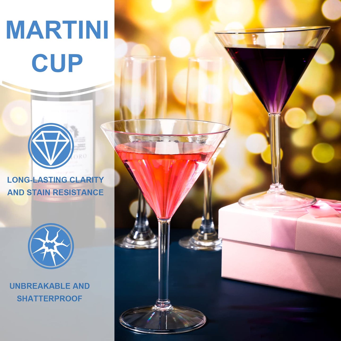 12 Pack Plastic Martini Glasses 10 oz Acrylic Unbreakable Cocktail Glasses Plastic Cups Dessert Cocktail Cups Drinkware Drink Glassware for Mousse Home Bar Restaurant Wedding Festival Party Supply