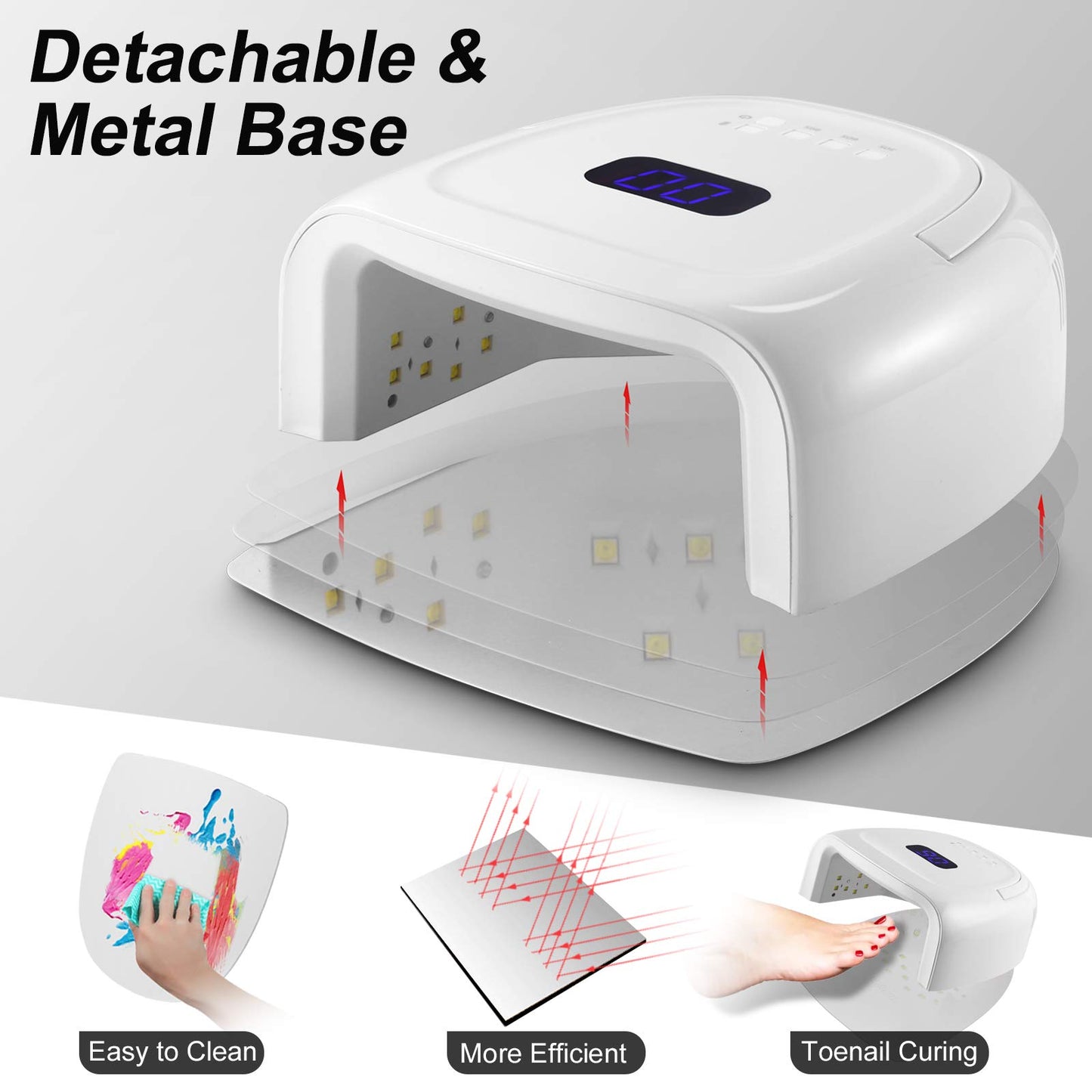 60W Rechargeable UV LED Nail Lamp, Faster Wireless Nail Dryer Gel Polish Light 42 Beads & Portable Handle, Professional Curing Lamp for Fingernail and Toenail (White)