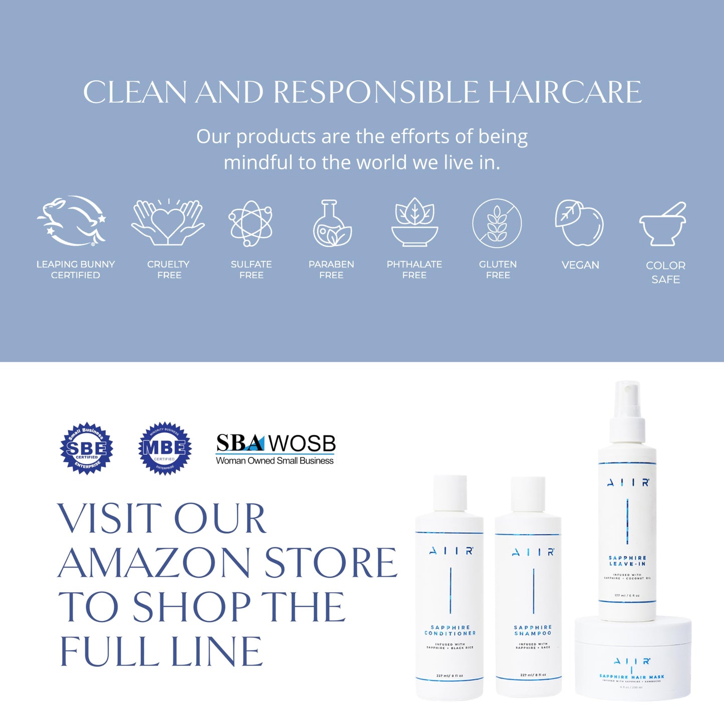 AIIR Sapphire Leave In Conditioner - Lightweight Moisturizing Detangler, Hydrate Dry Damaged Hair, Tame Frizz & Flyaways, Heat Protectant Spray for Blowouts and Thermal Styling, 6 oz