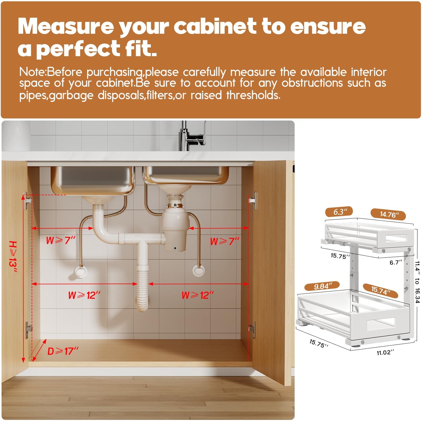 2-Pack Under Sink Organizers and Storage,2-Tier L Shape Pull Out Cabinet Organizer With Round Tube Slide Rails,Hight Adjustable Slide Out Drawers for Kitchen&Bathroom,Multi-Purpose Storage Shelf-White