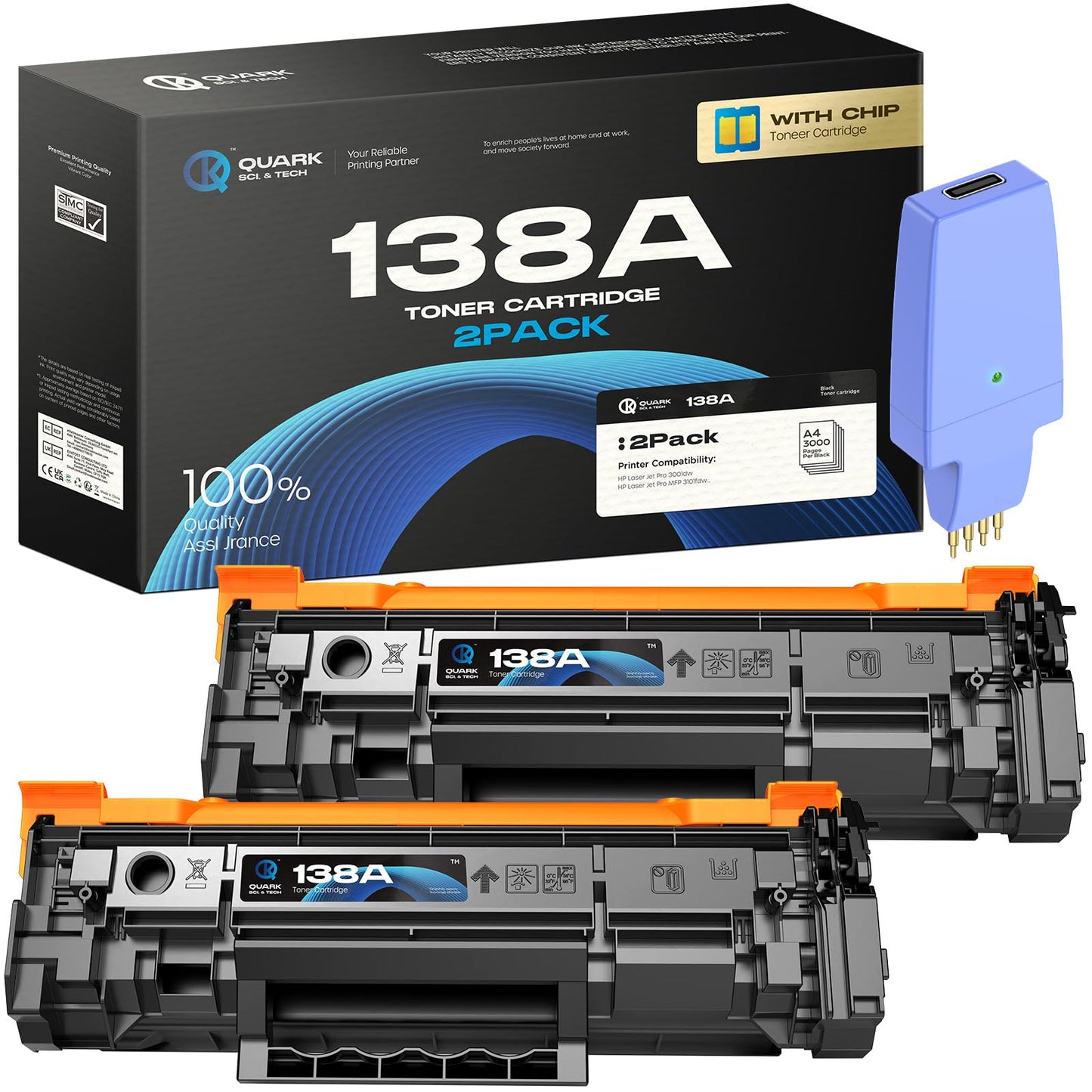 【with Chip】 High Yield 138A 138X W1380A W1380X Toner Cartridge Compatible with HP 138A 138X W1380A W1380X for HP Laserjet Pro 3001dw Pro 3001fdw MFP 3101fdw Printers (Black, 2 Pack)