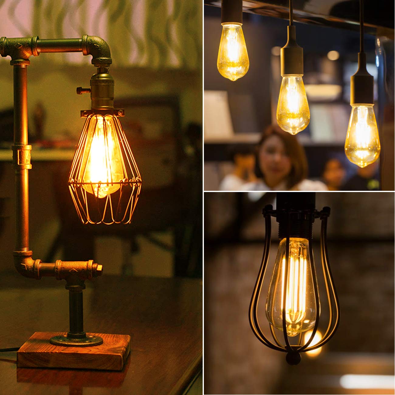 ANWIO Vintage Edison Light Bulb ST21 LED Filament Bulb 7W(60 Watt Equivalent) Dimmable 2500K (Amber Glow) Warm White E26 Medium Base, Amber Glass Cover,12 Pack