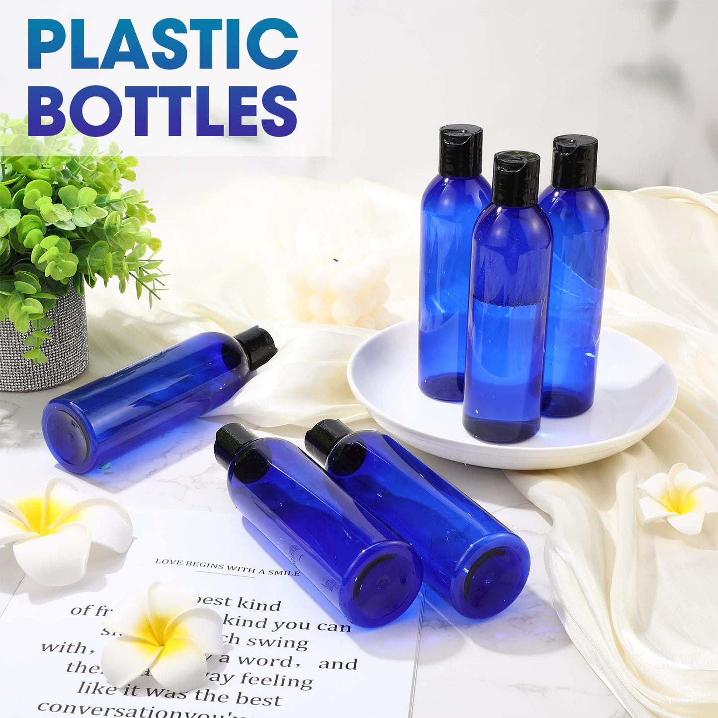 48 Pack 8oz Empty Plastic Squeeze Bottles with Disc Top Caps Travel Containers Refillable Plastic Empty Shampoo Bottles with Caps for Shampoo, Lotions, Liquid Body Soap, Creams(Blue)